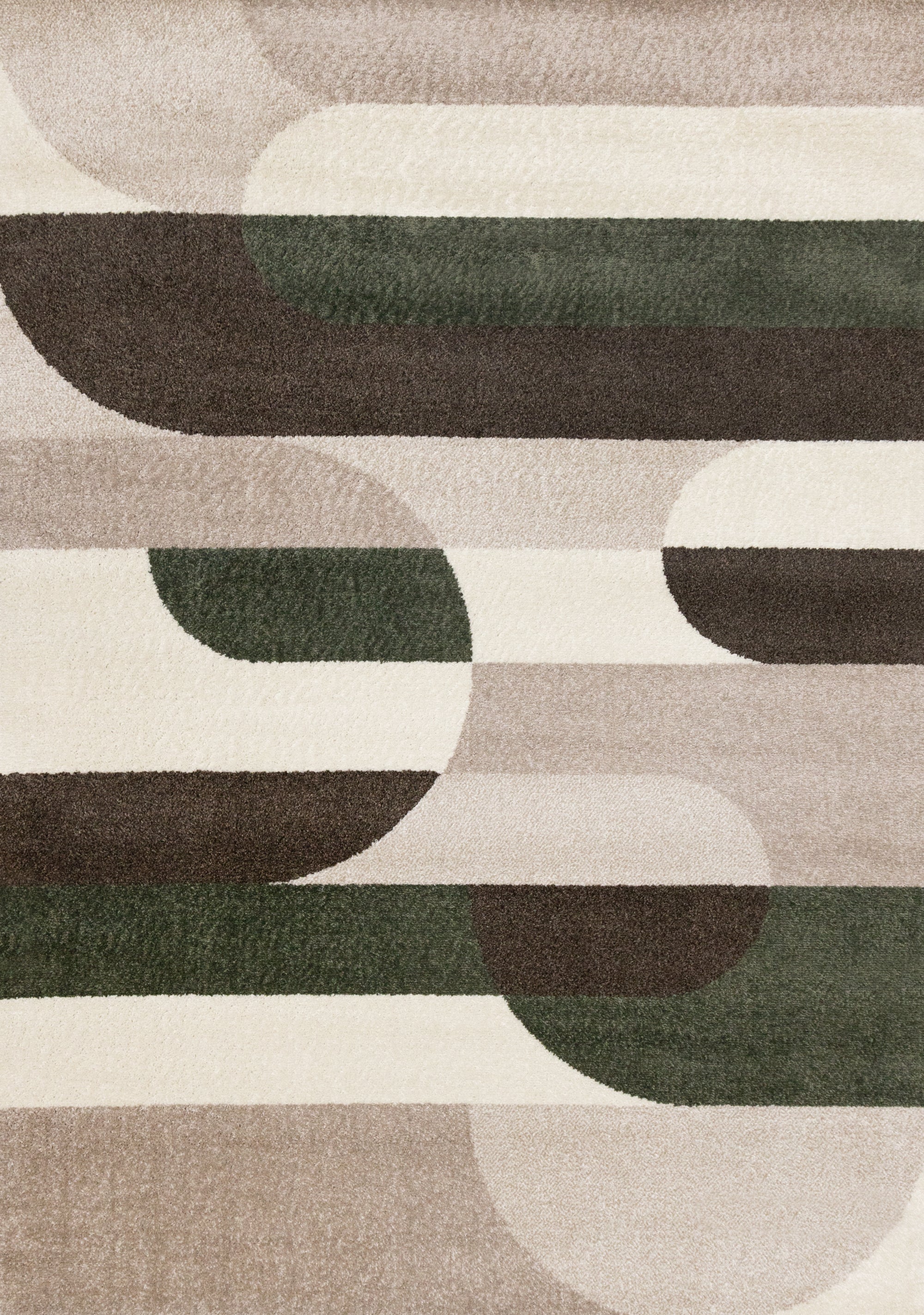 Malibu Taupe Green Cream Striped Curvy Geometric Design Rug