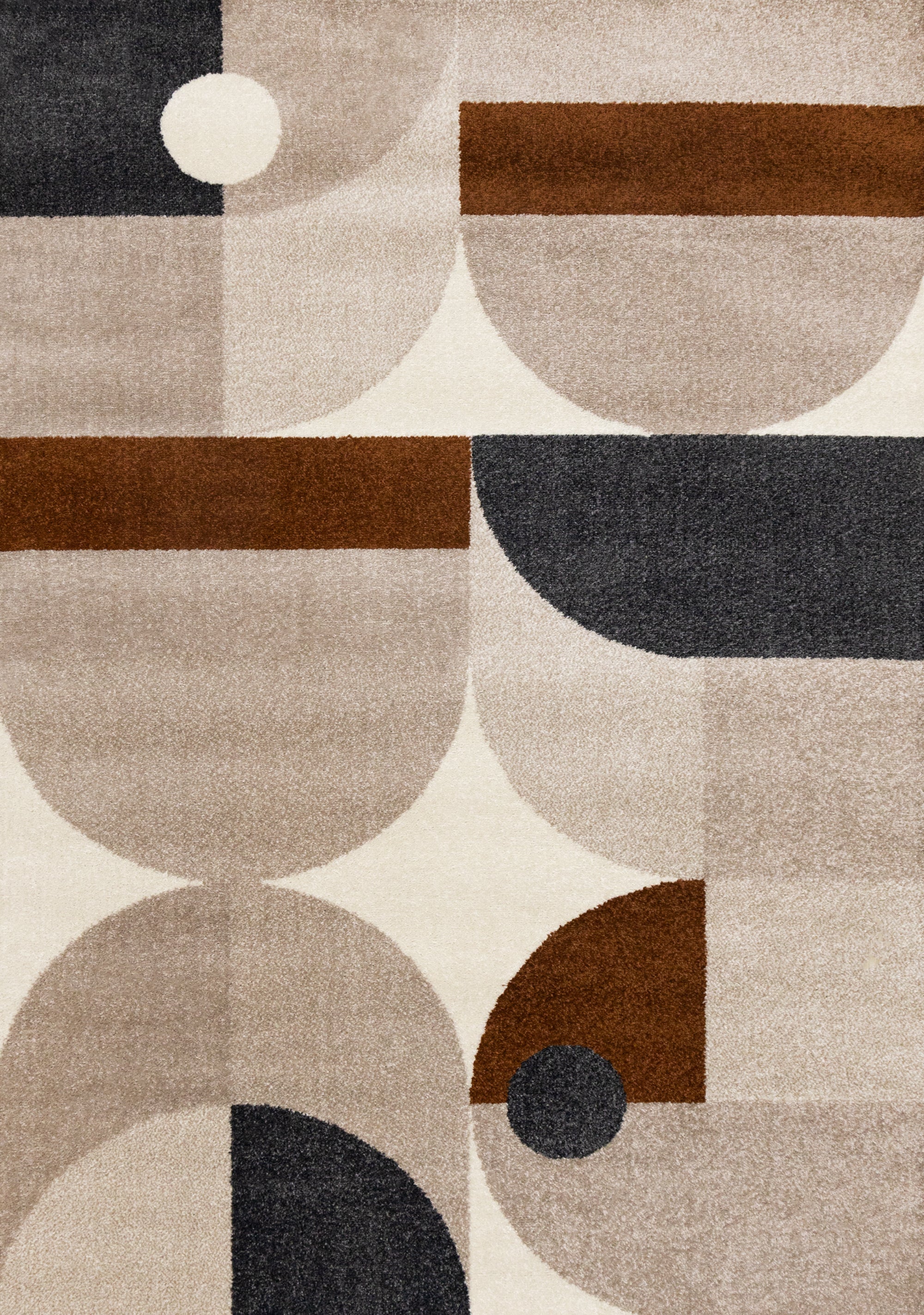 Malibu Taupe Oxblood Cream Curvy Geometric Design Rug