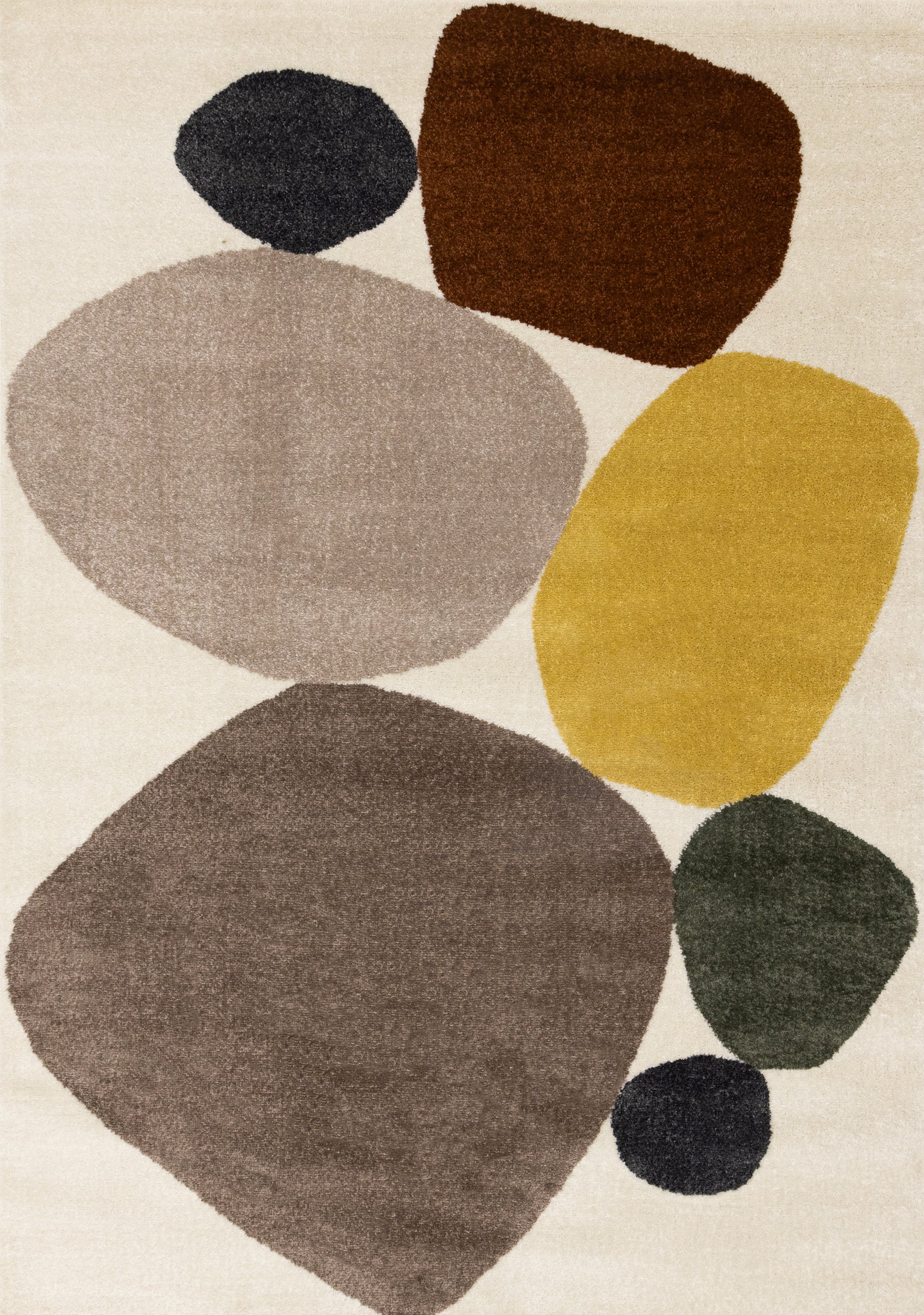 Malibu Cream Oxblood Green Yellow Pebbles Design Rug