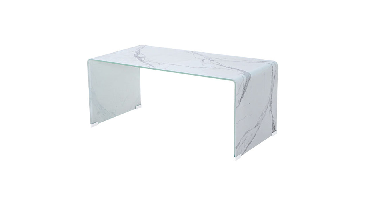 Marble Look Bent Glass Coffee Table