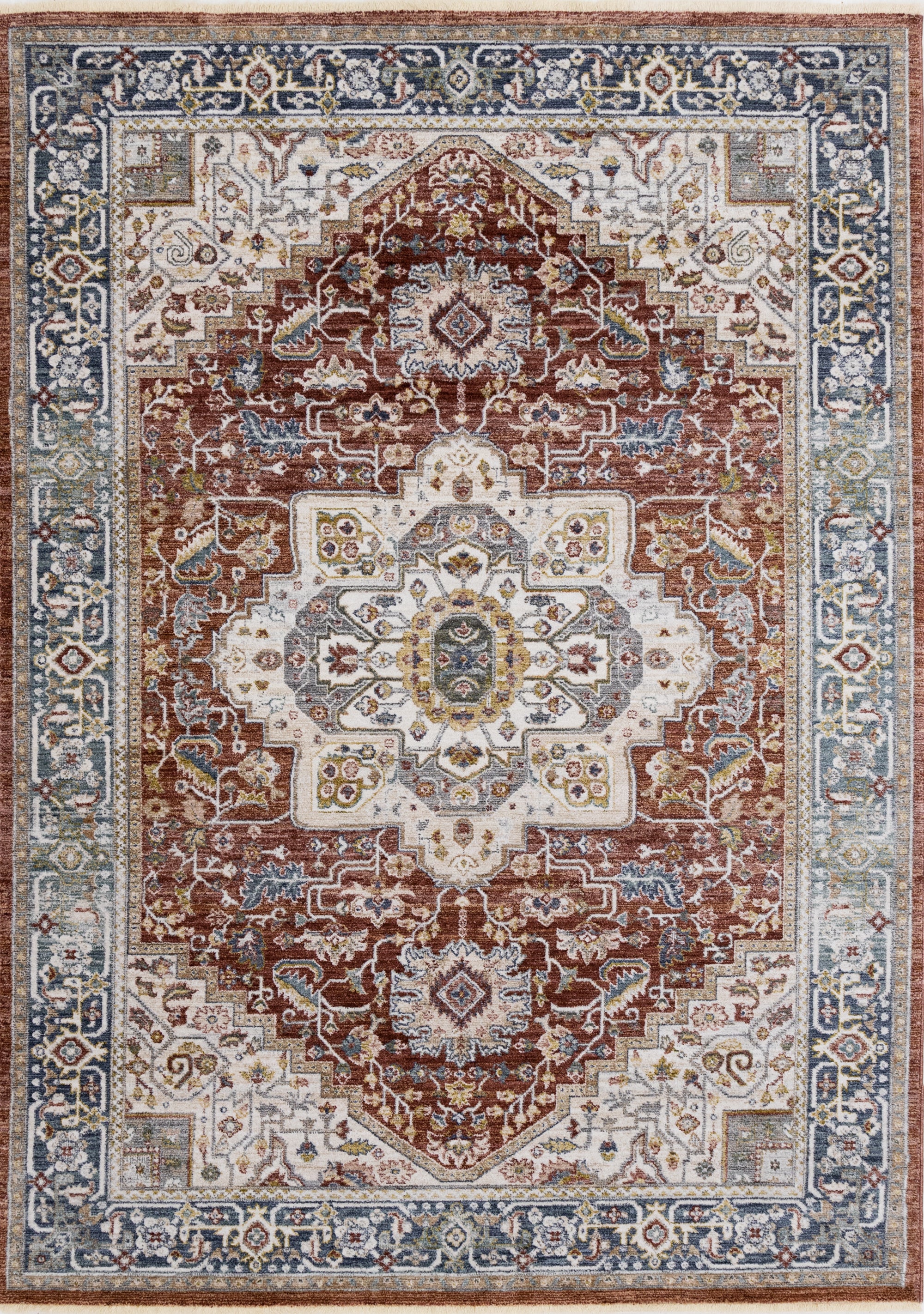 Marisa Red Blue Cream Floral Medallion Rug