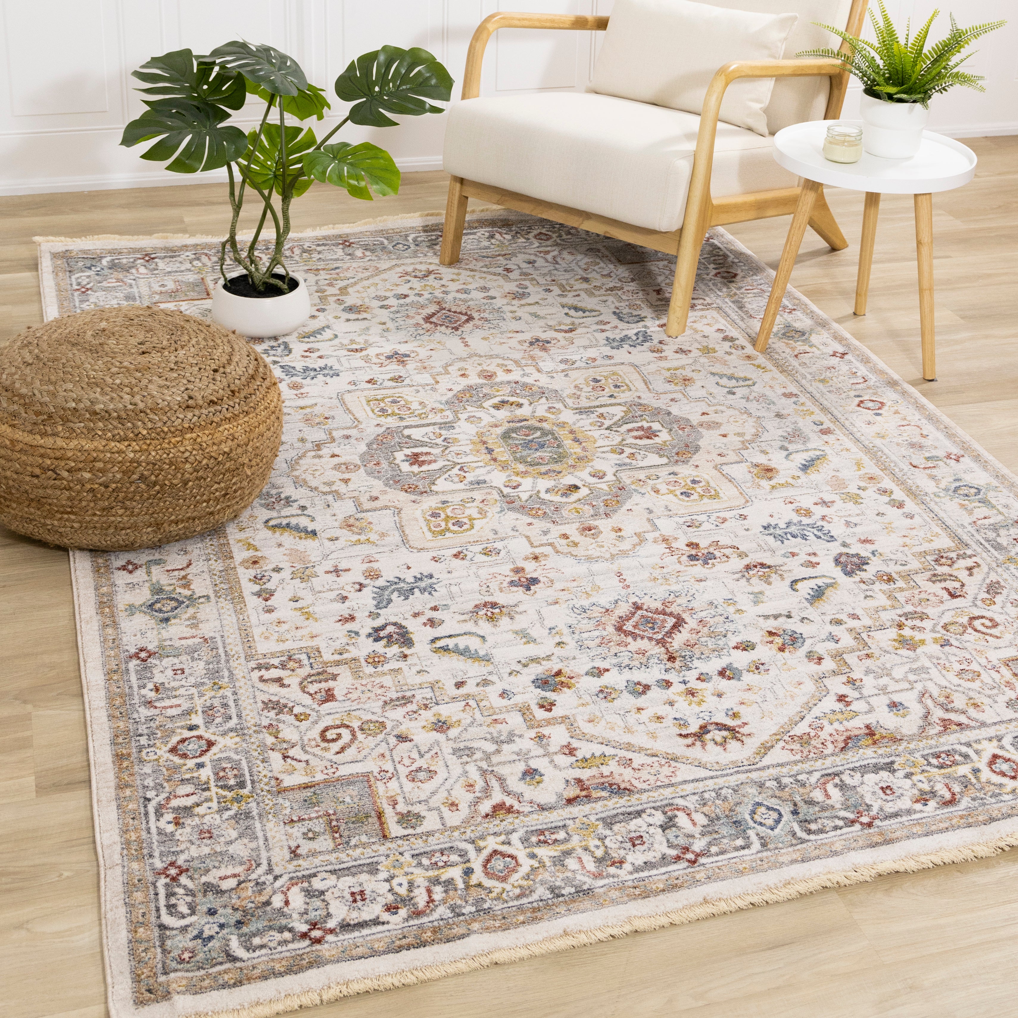 Marisa Cream Beige Floral Medallion Rug