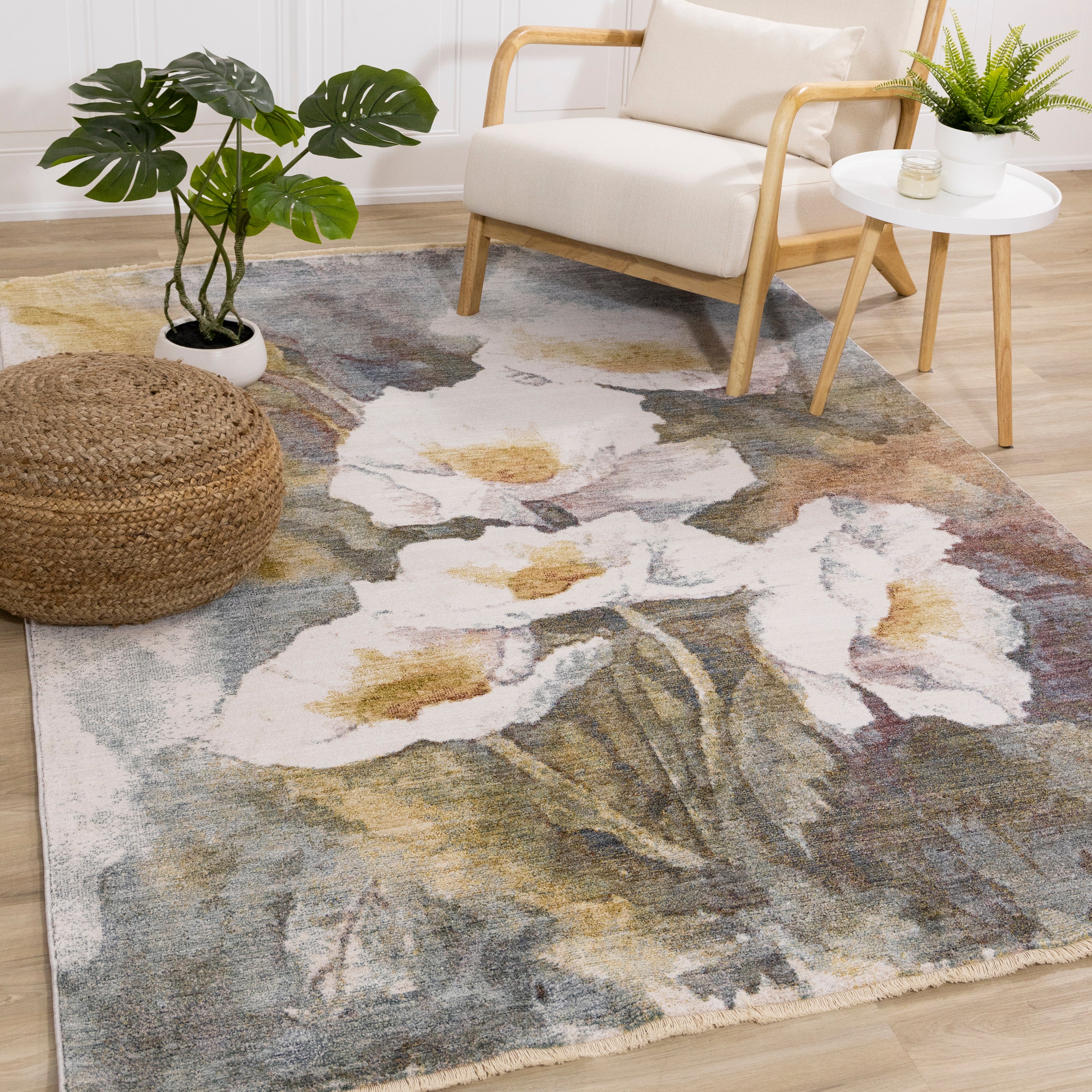 Marisa Green Blue Cream Flower Rug