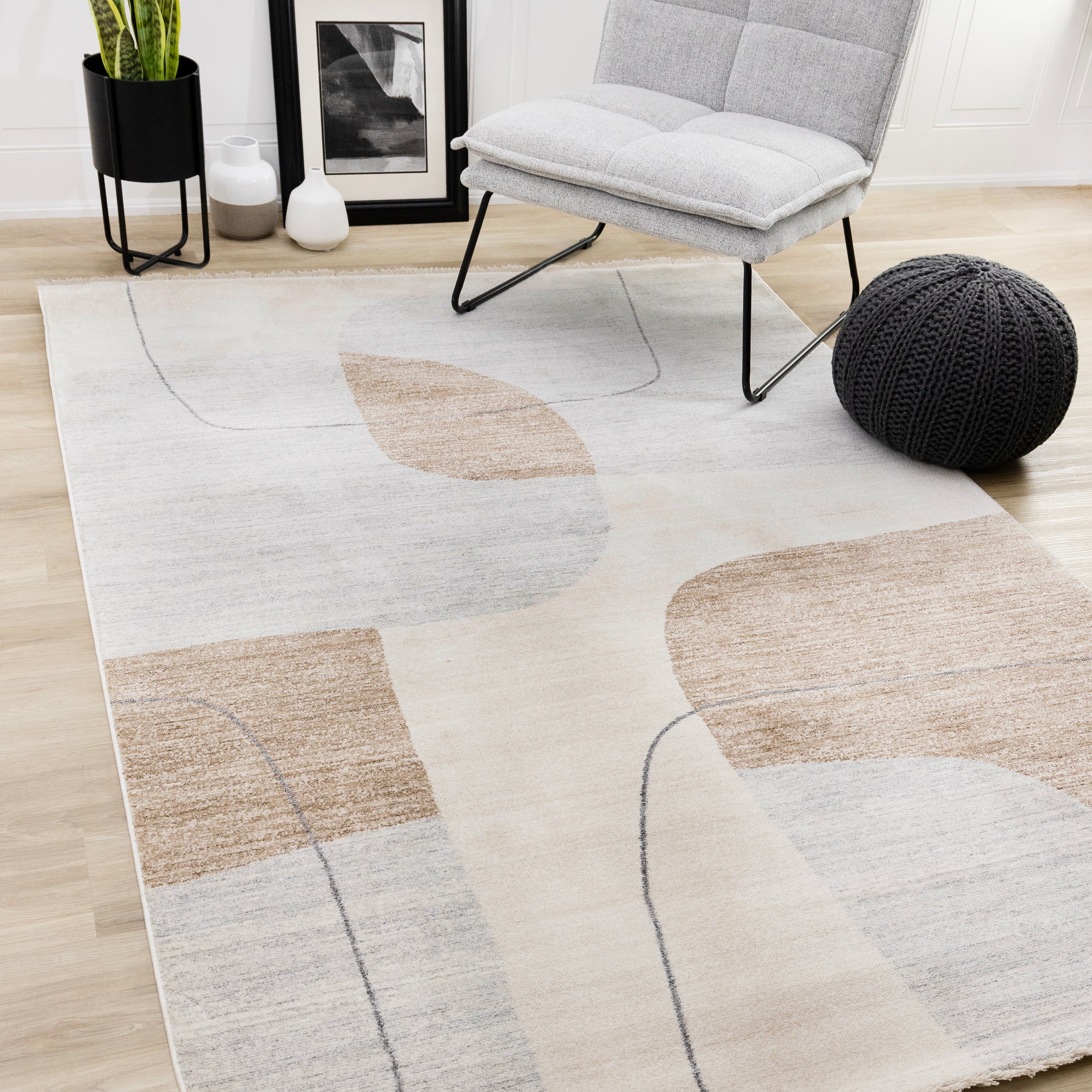 Marisa Grey Brown Cream Geometric Rug