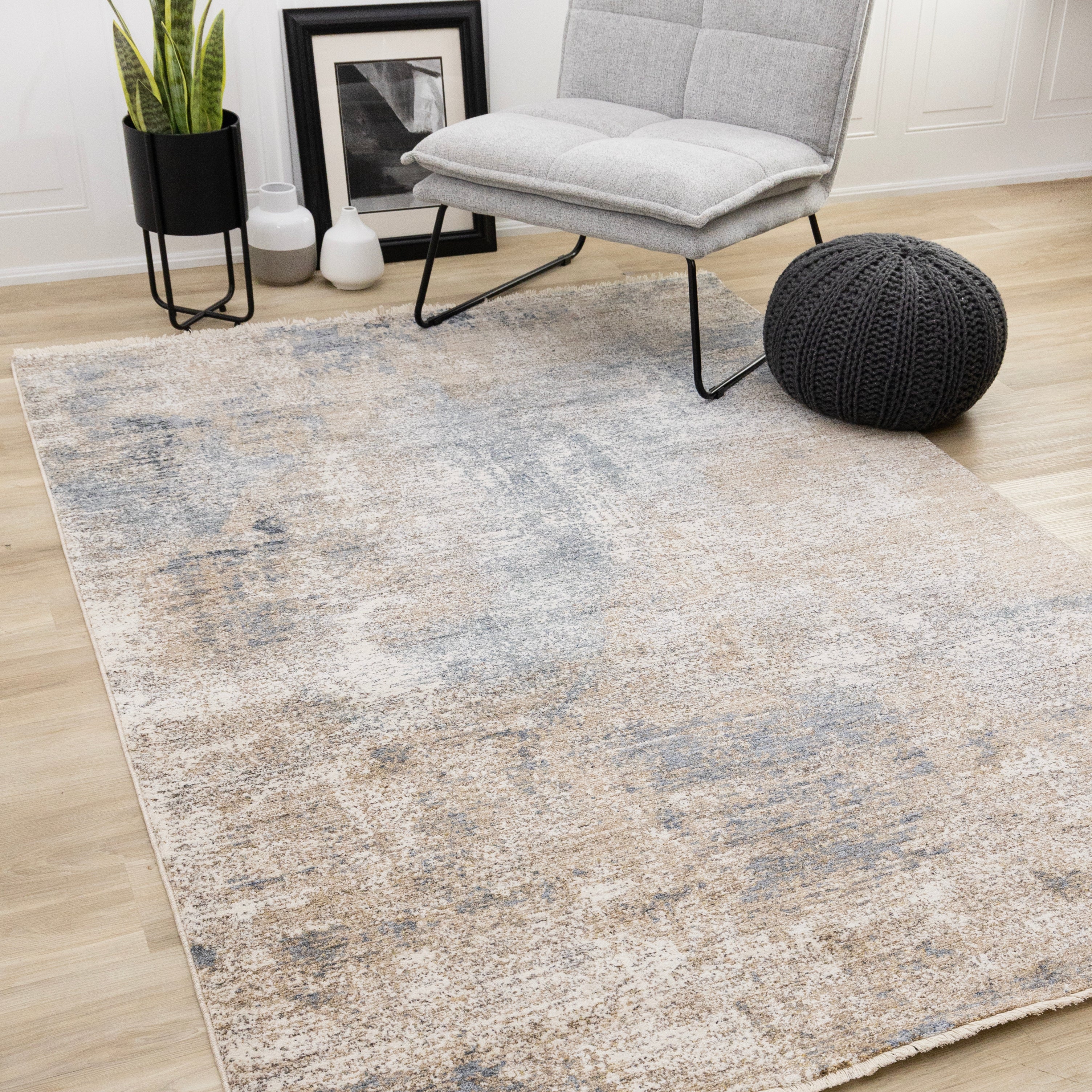 Marisa Blue Beige White Distressed Rug