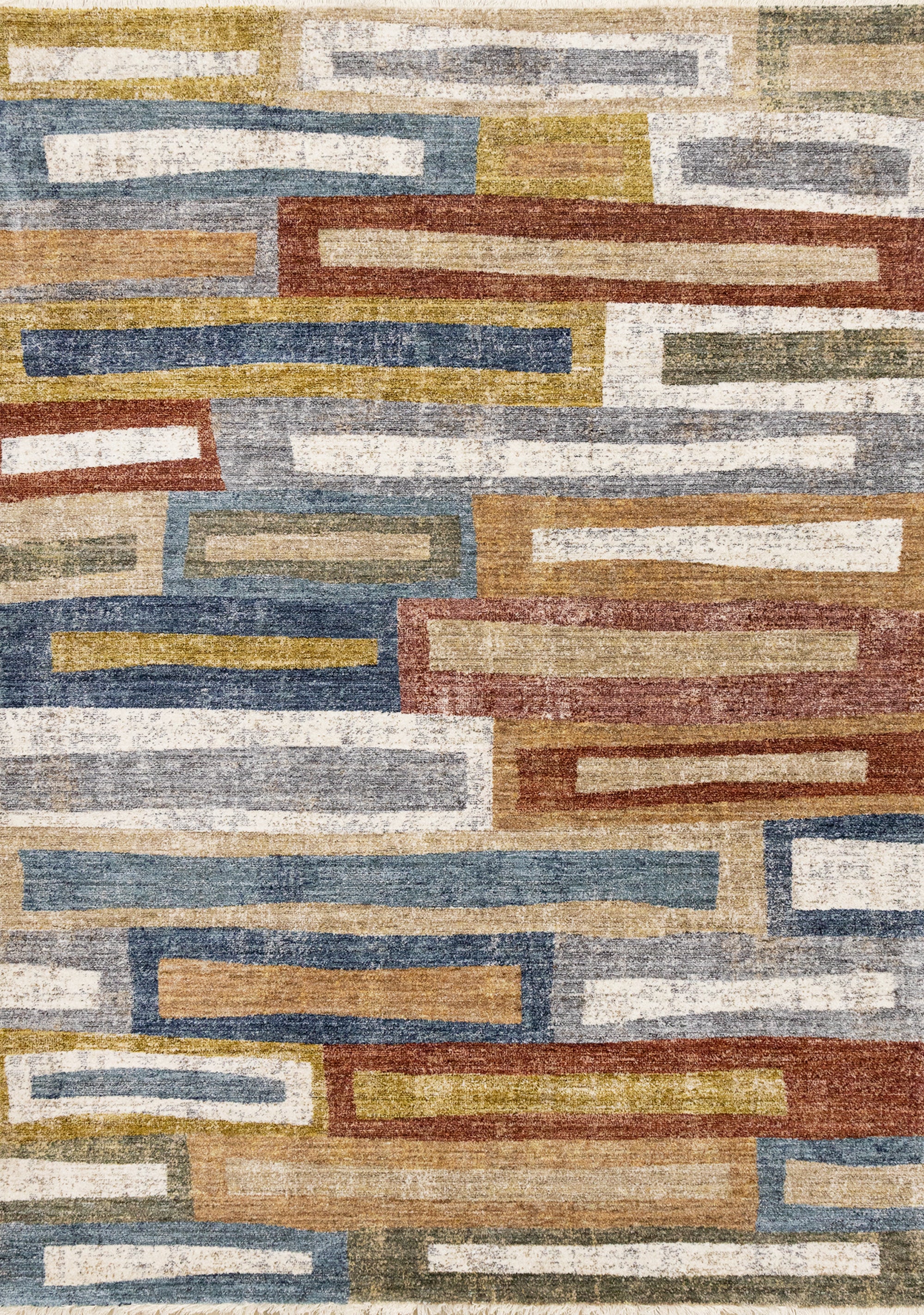 Muse Orange Red Blue Yellow Beige Layered Brick Design Rug