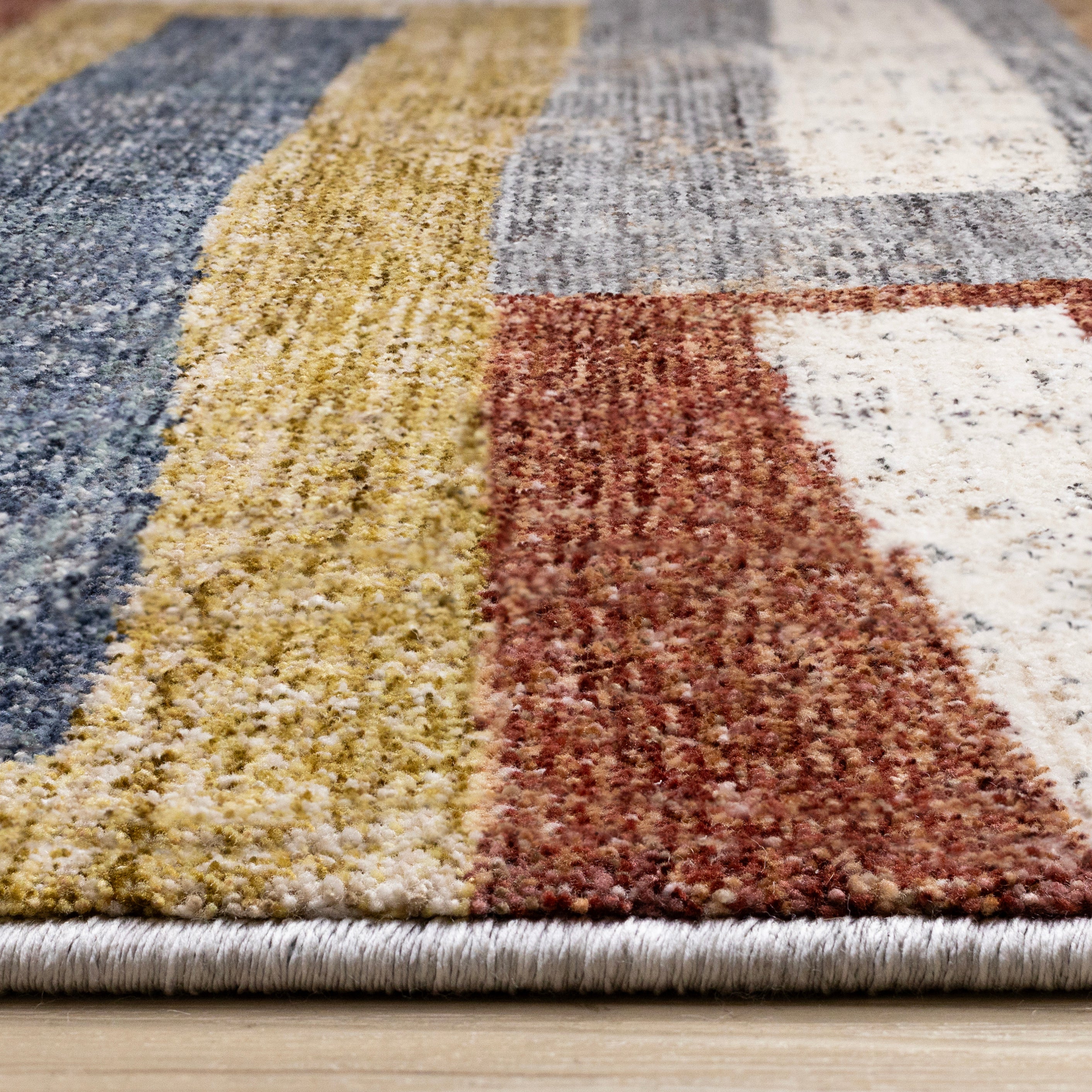 Muse Orange Red Blue Yellow Beige Layered Brick Design Rug