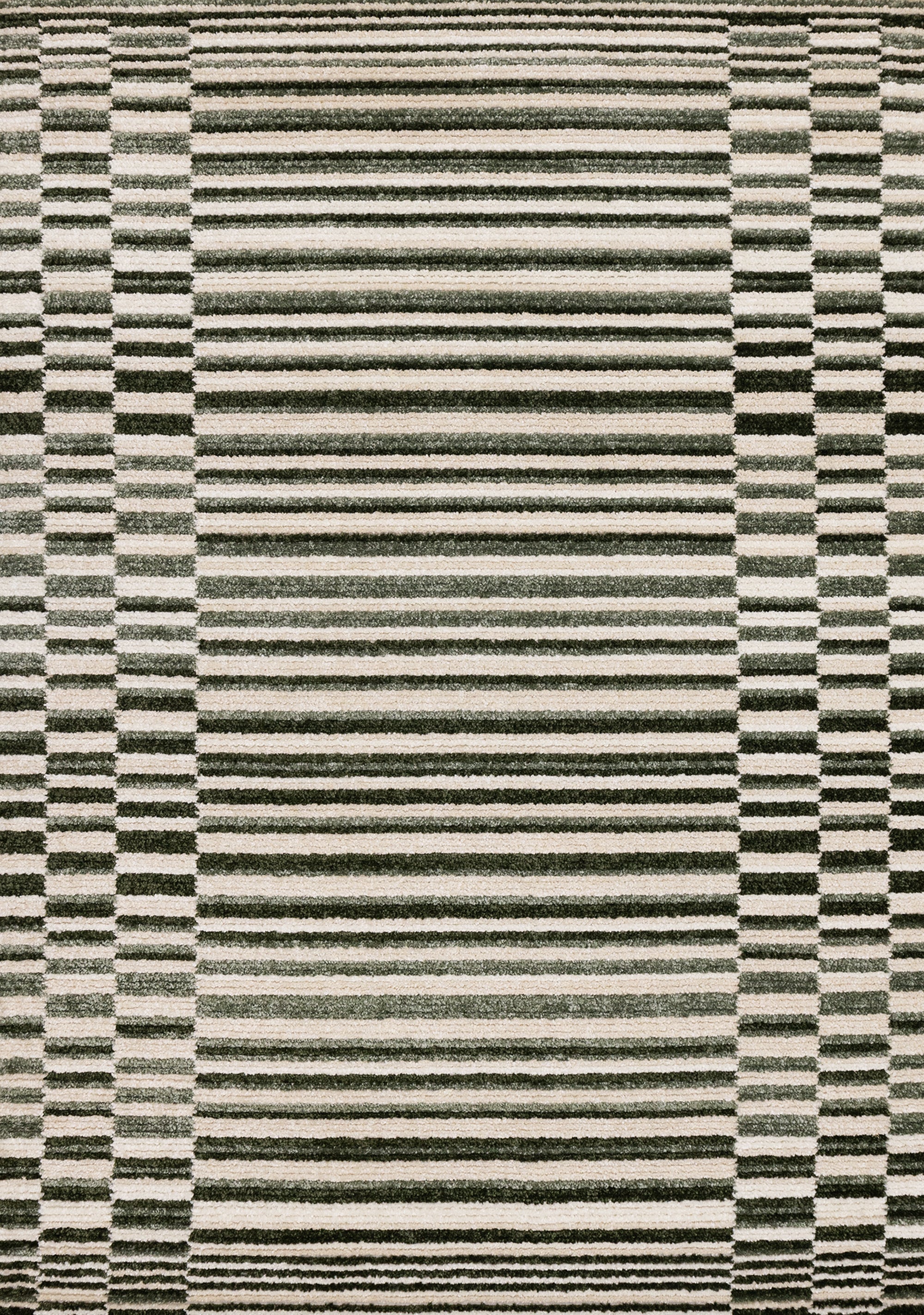 Nala Green Cream Striped Rows Pattern Rug