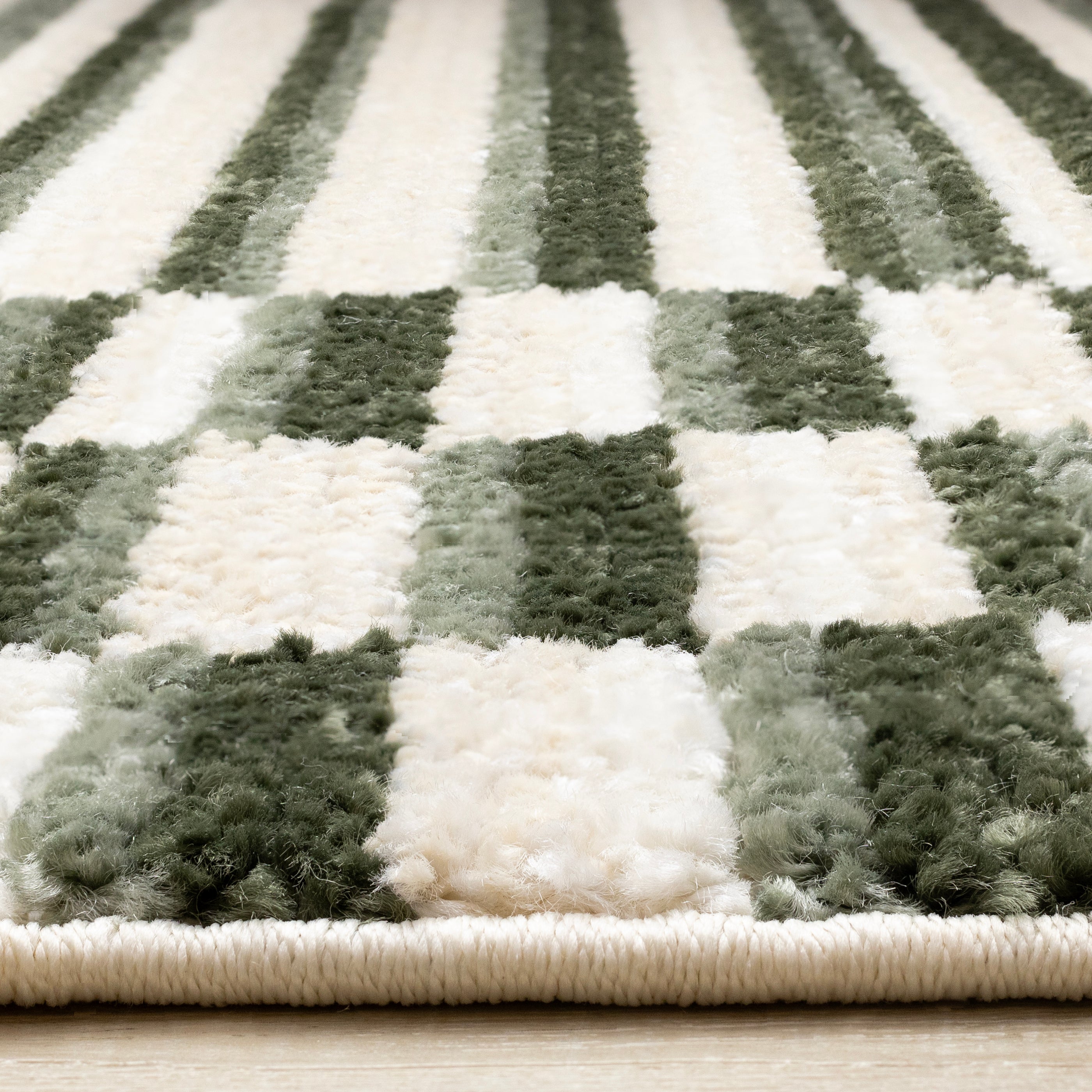 Nala Green Cream Striped Rows Pattern Rug