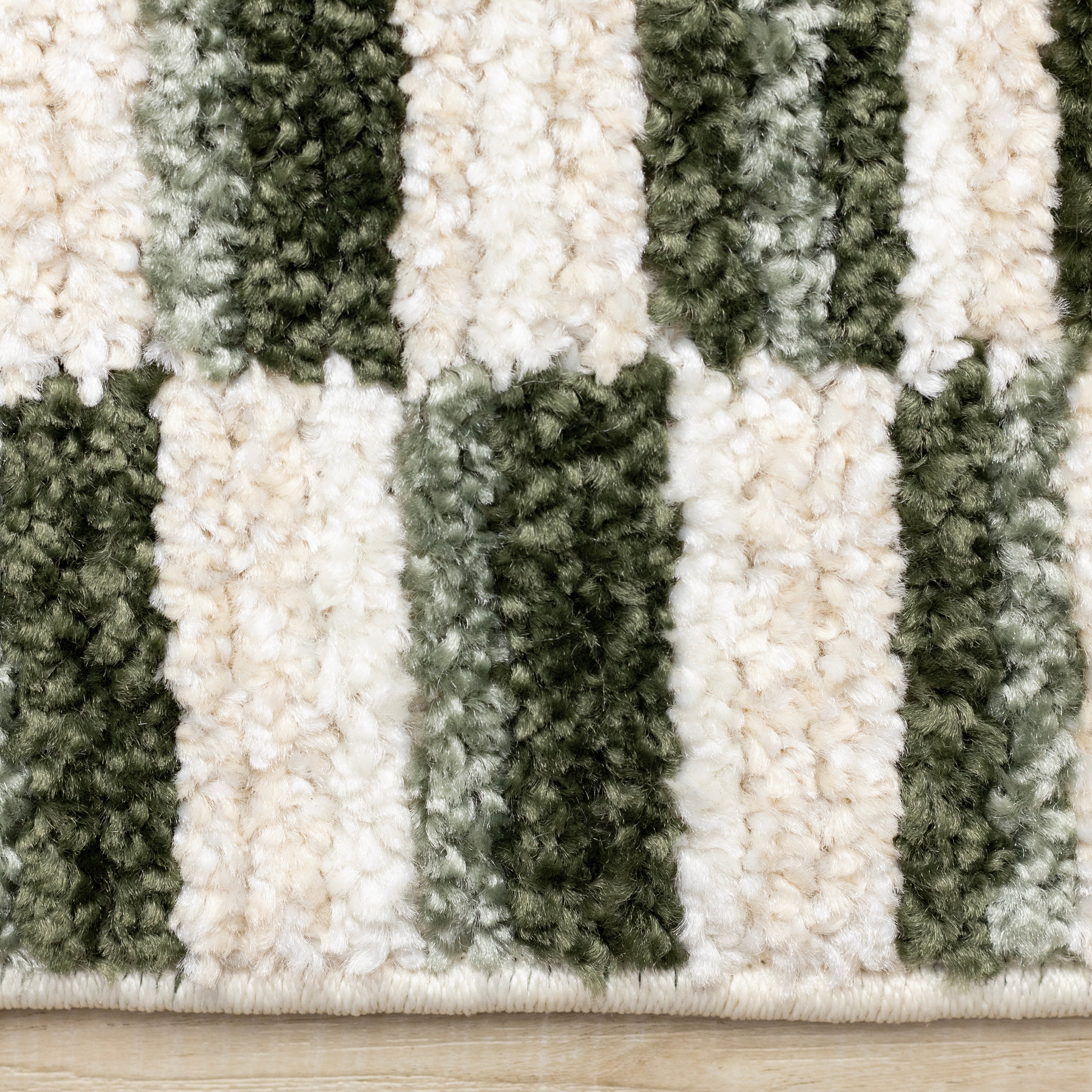 Nala Green Cream Striped Rows Pattern Rug