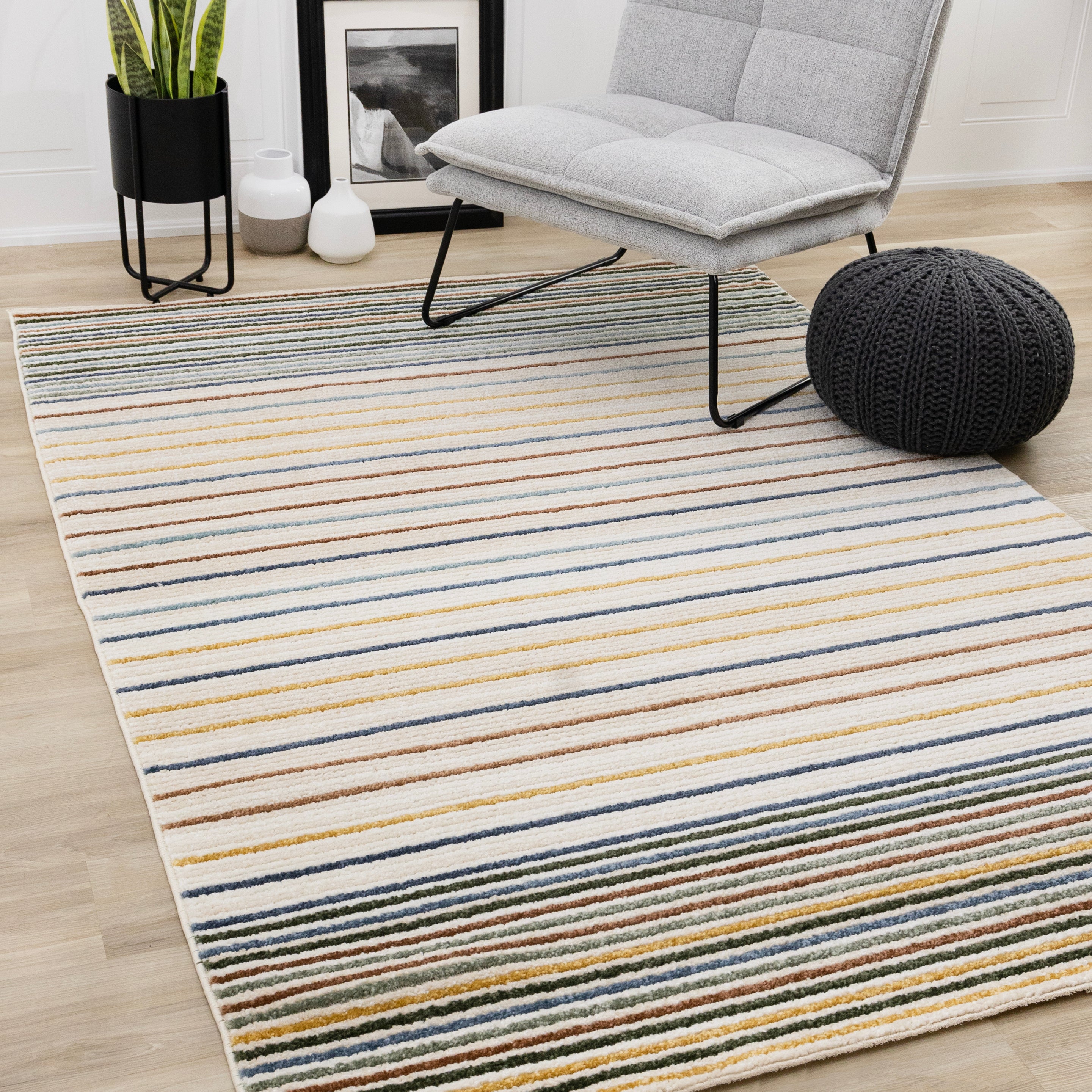 Nala Cream Yellow Oxblood Green Blue Striped Rug