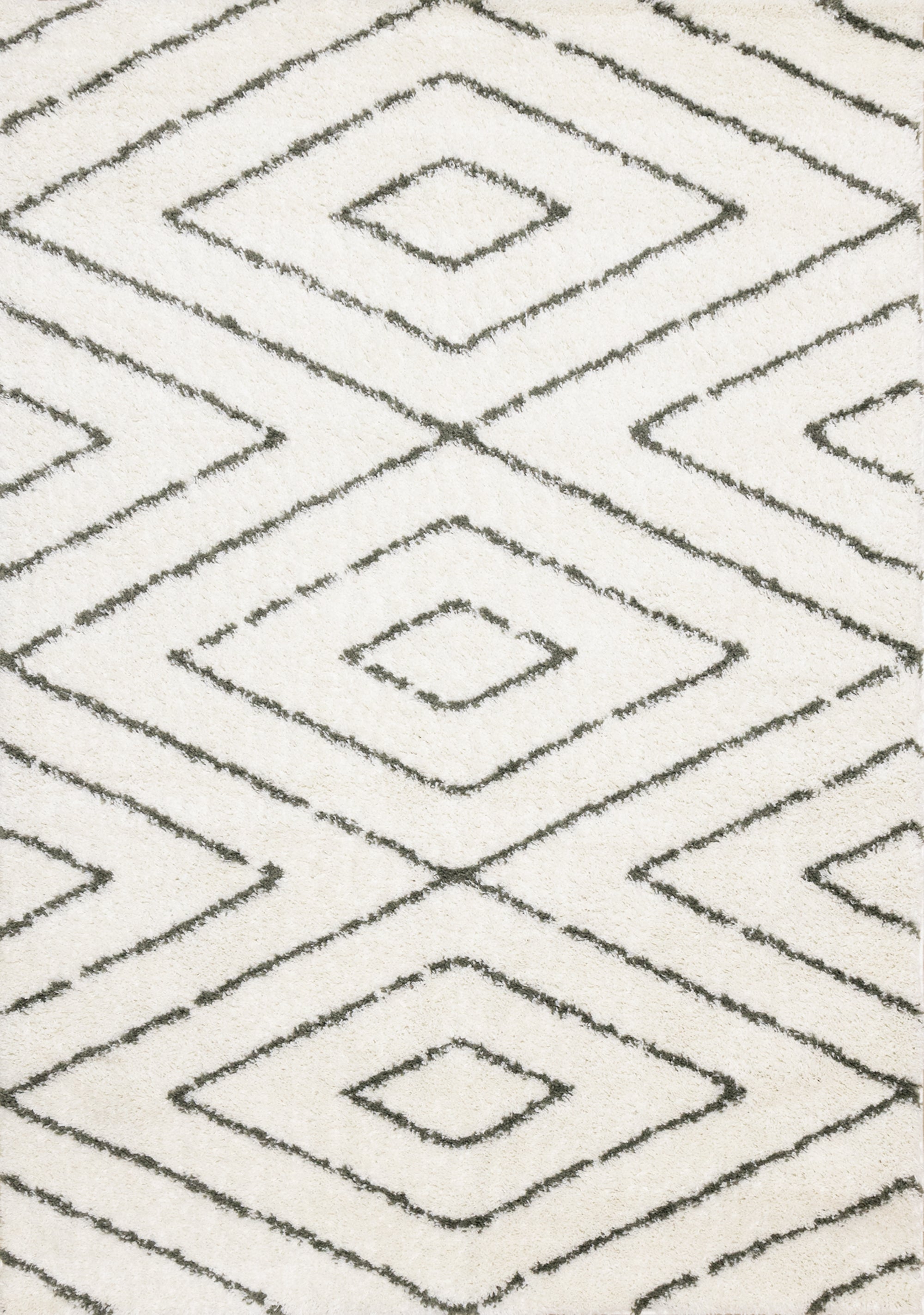 Pascal Cream Green Geometric Shag Rug