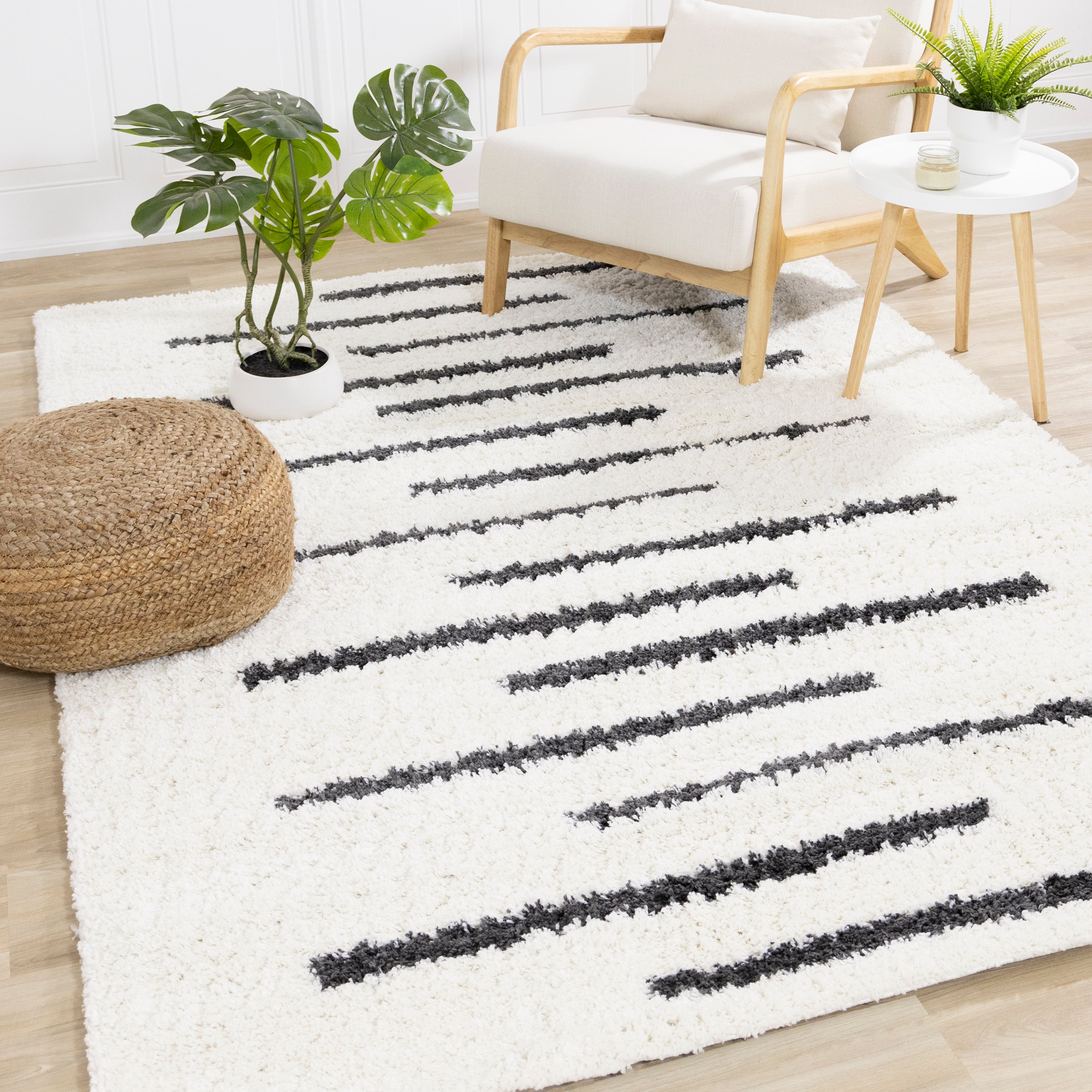 Pascal Cream Grey Alternating Lines Rug