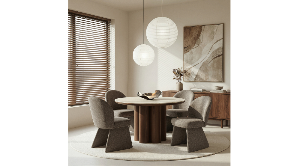 Seaton and Noelle 5pc Dining Set - Walnut and Travertine Table and Brown Chairs