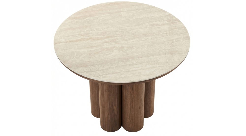 Seaton and Noelle 5pc Dining Set - Walnut and Travertine Table and Brown Chairs