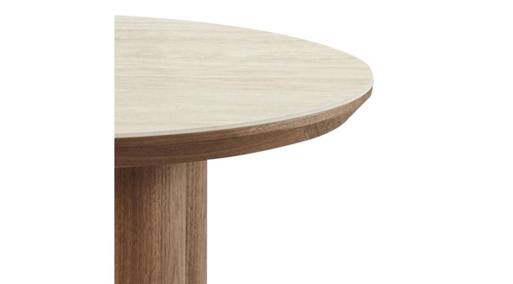 Seaton Round Coffee Table in Walnut and Travertine