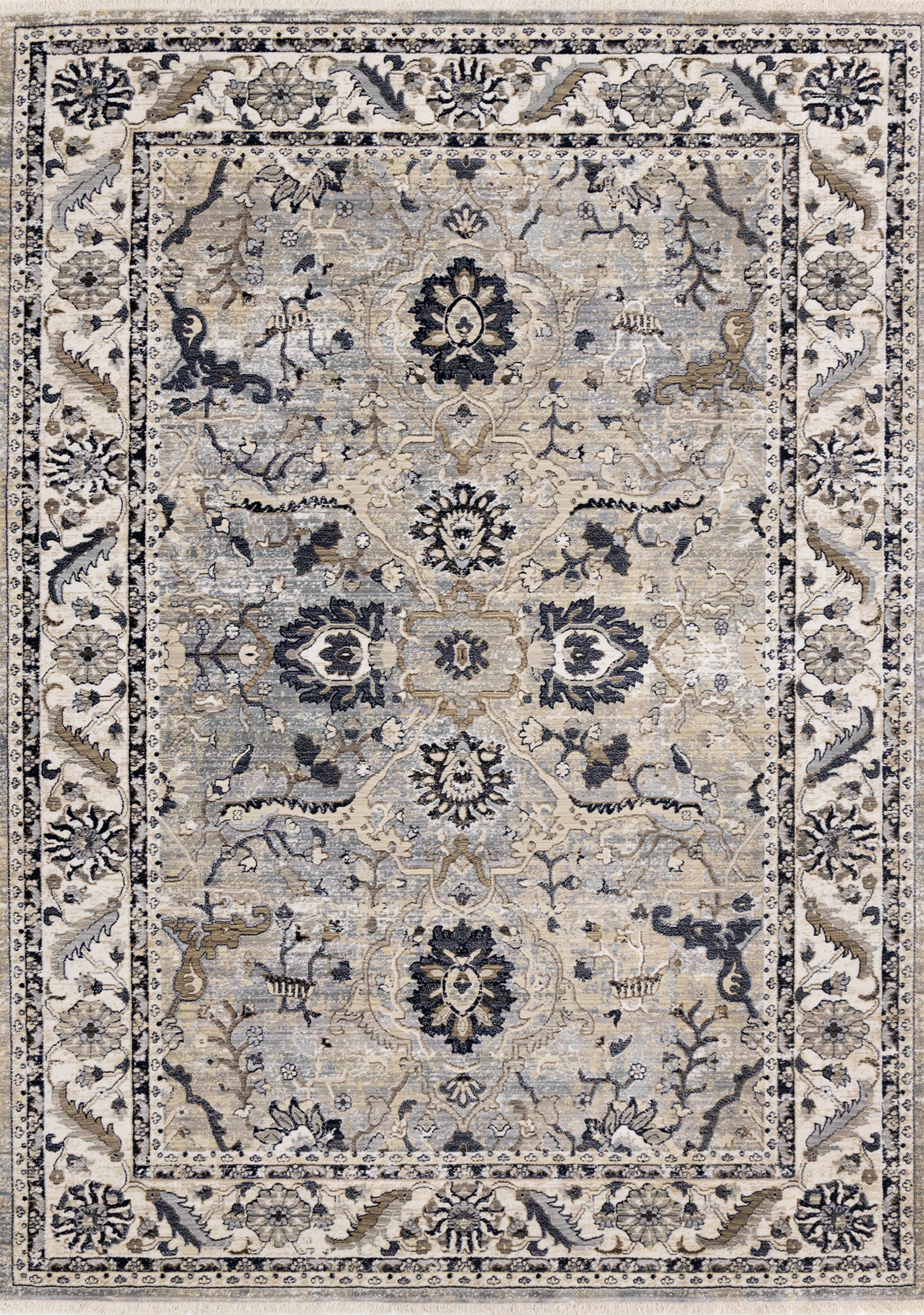 Samira Traditional Cream Blue Border Rug