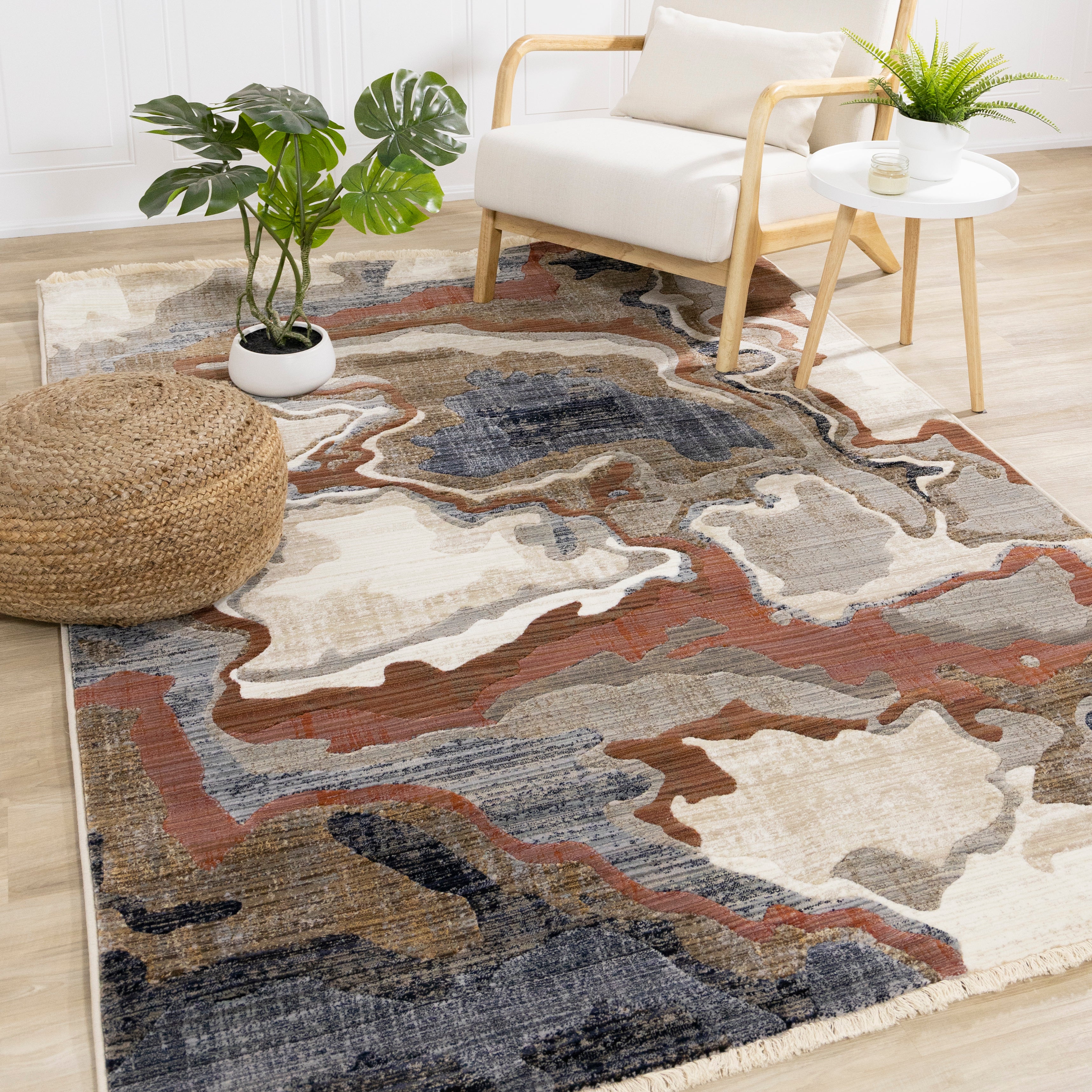 Samira Beige Brown Blue Acrylic Pour Rug