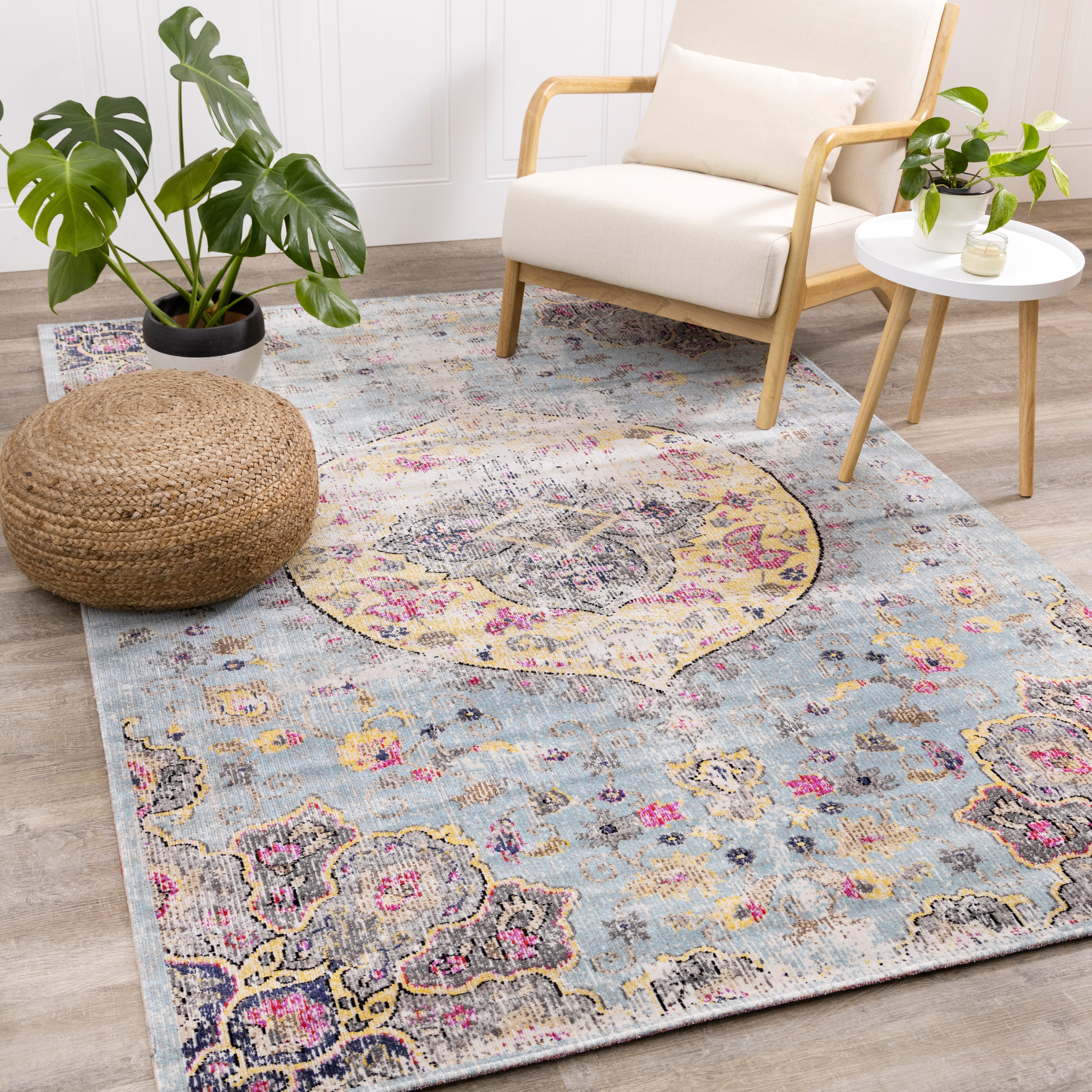 Sara Blue Yellow Jewel Centre Rug