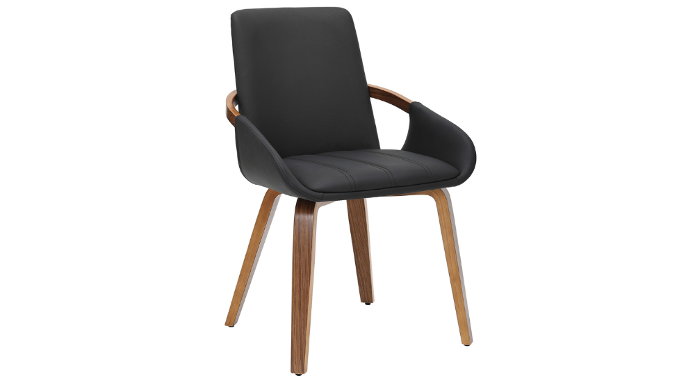 Seaton and Caspian 5pc Dining Set - Walnut and Travertine Table and Black and Walnut Chairs