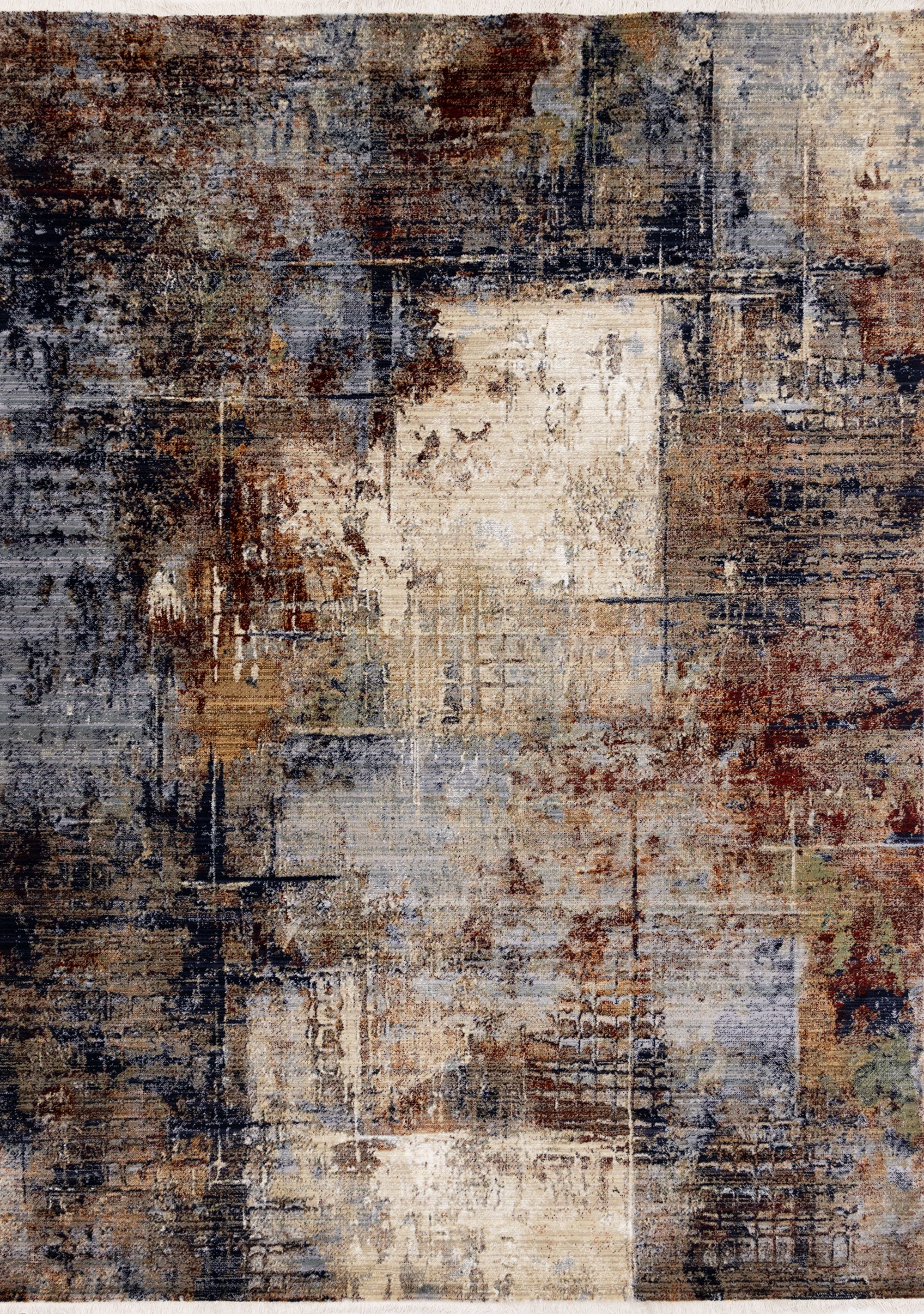 Serene Red Blue Beige Layered Distressed Rug