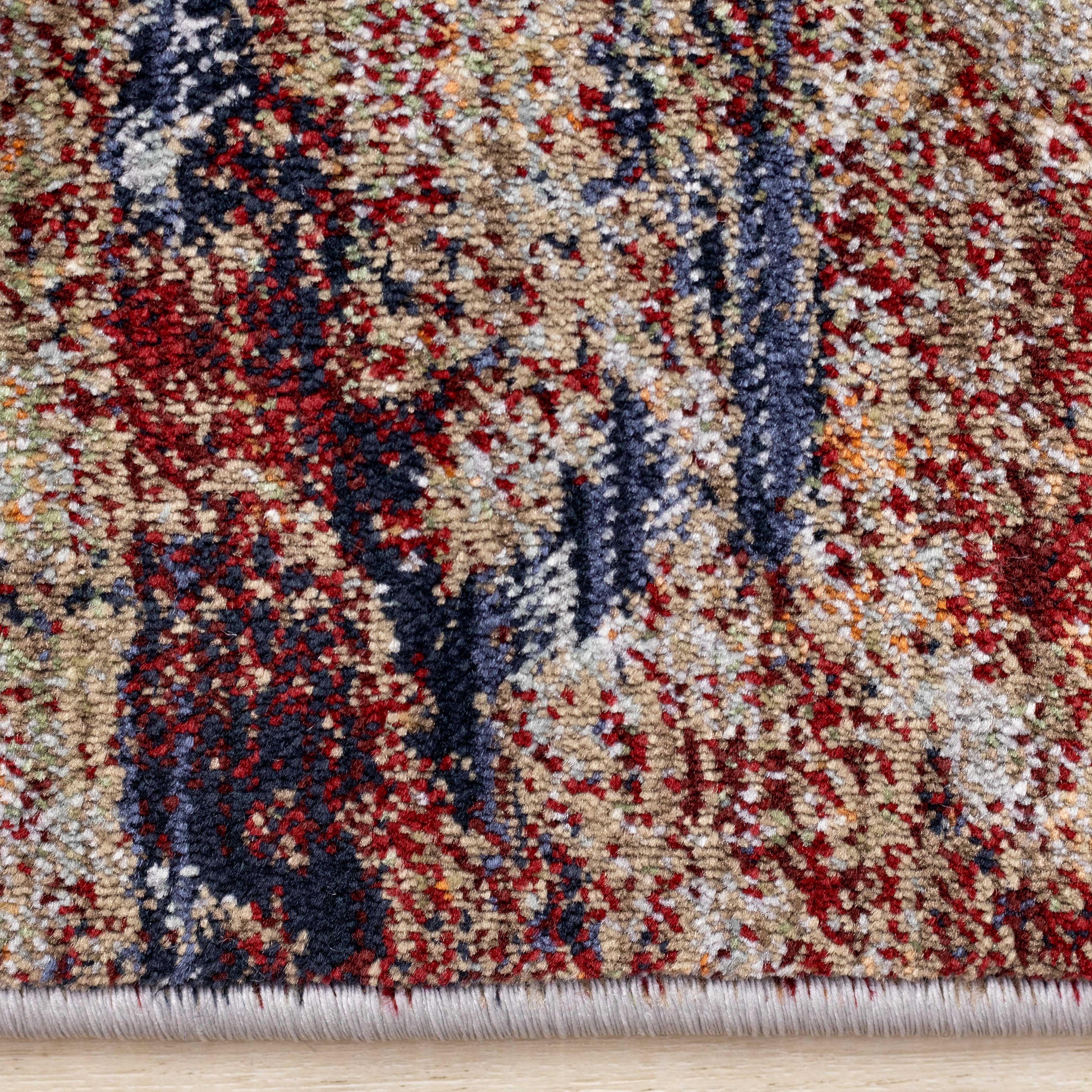 Serene Red Blue Beige Layered Distressed Rug