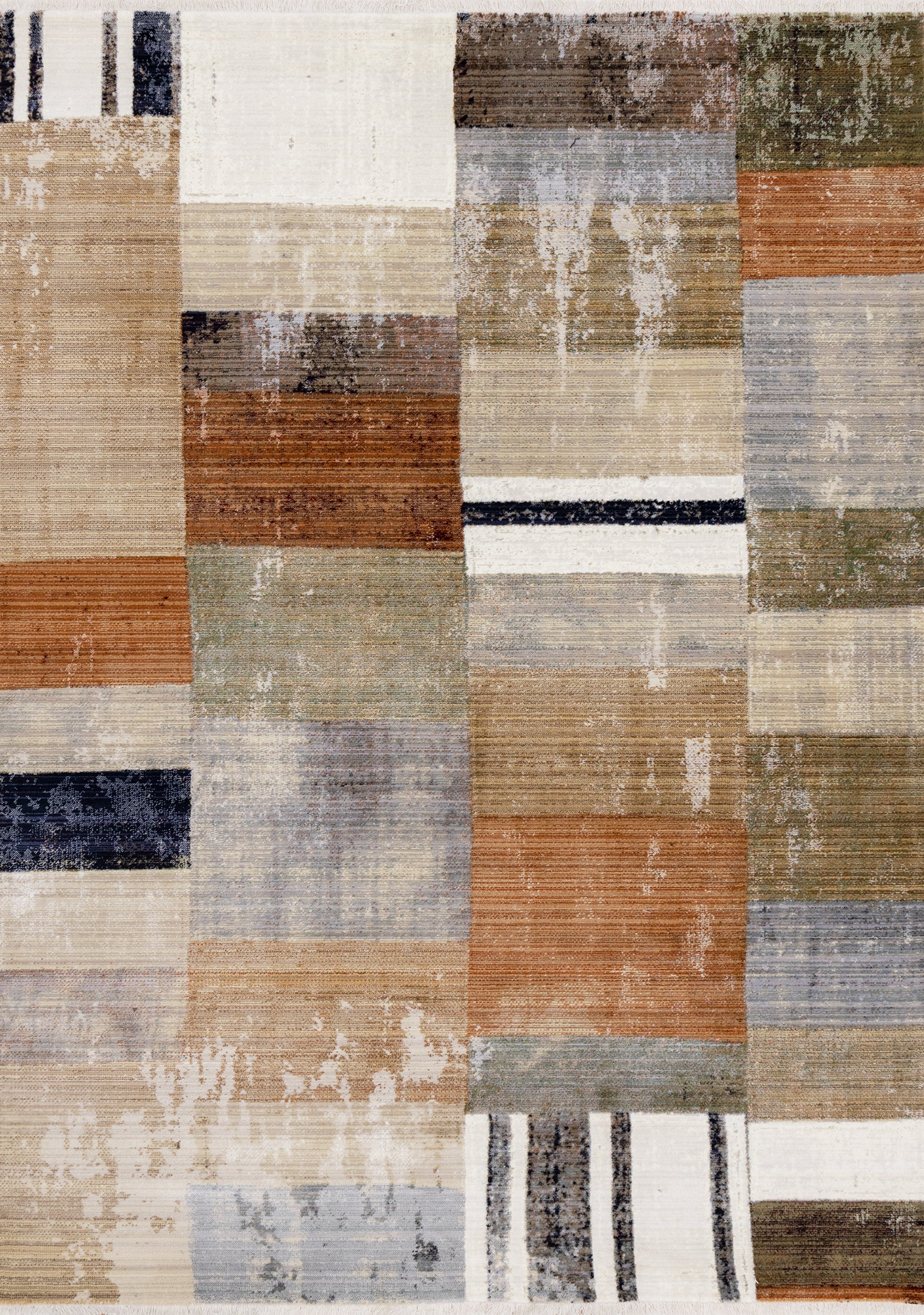 Serene Beige Orange Blue Cream Patchwork Quilt Design Rug