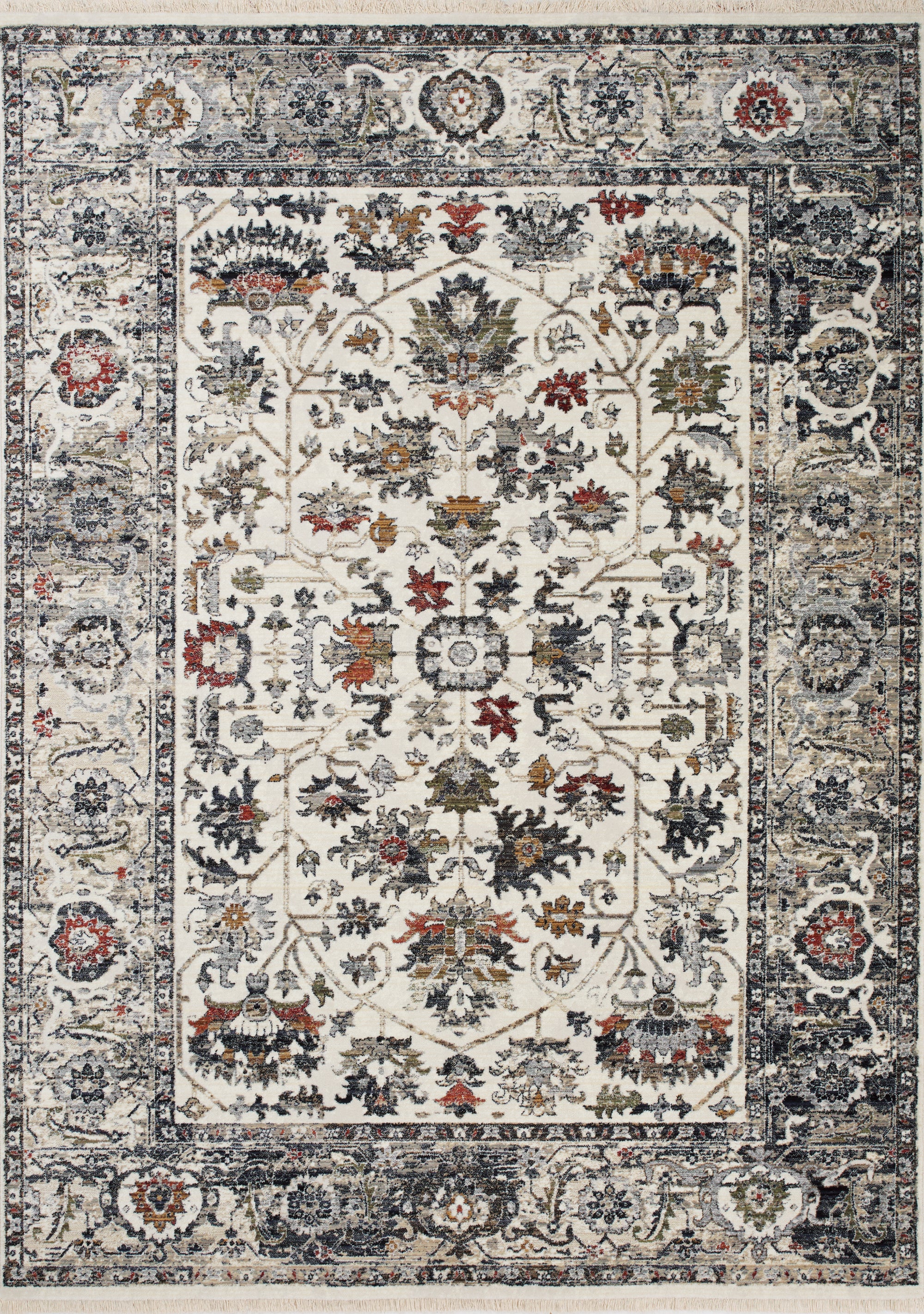 Serene Cream Blue Intricate Border Rug