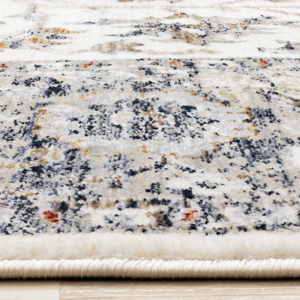 Serene Cream Blue Intricate Border Rug