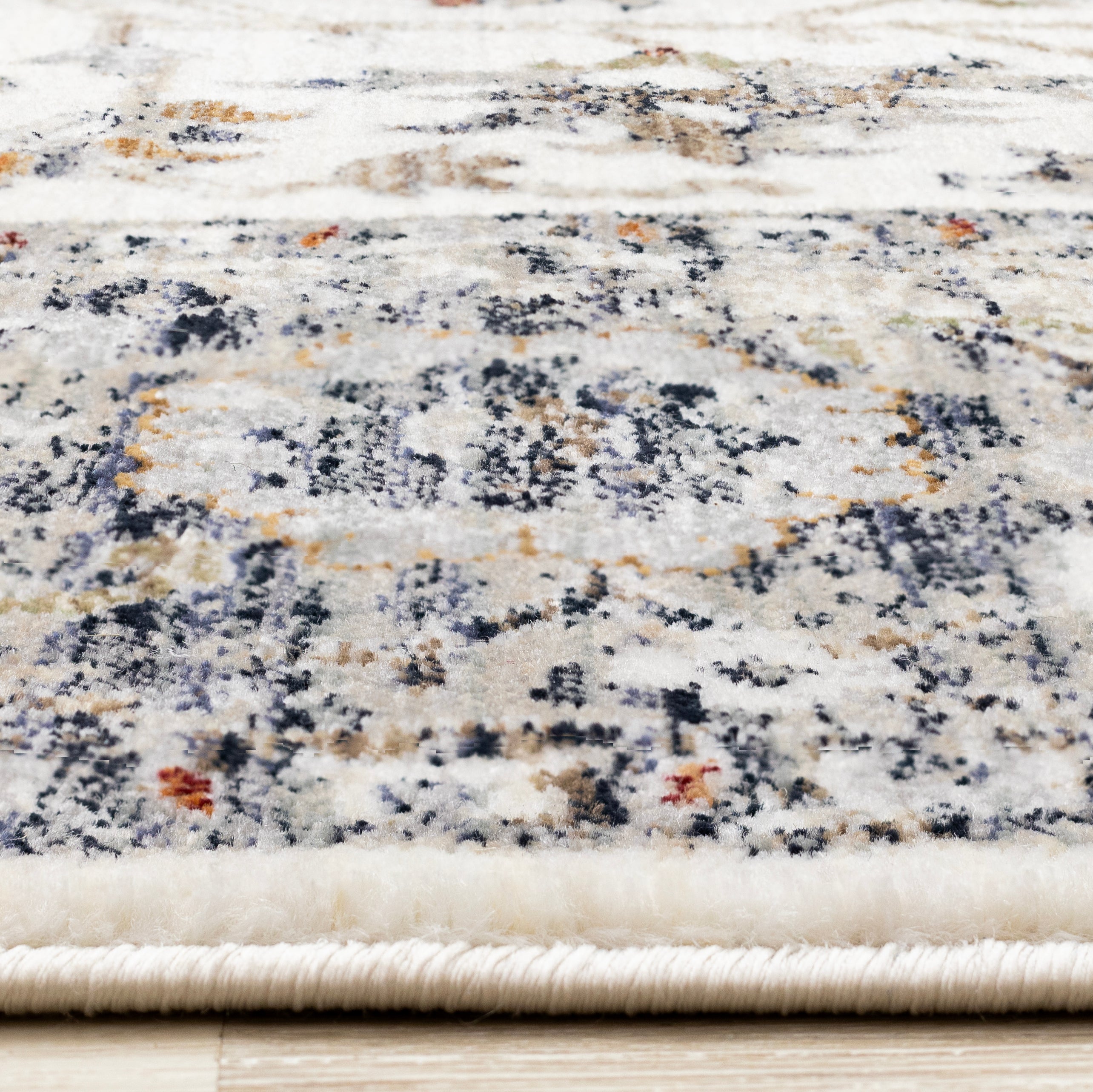 Serene Cream Blue Intricate Border Rug