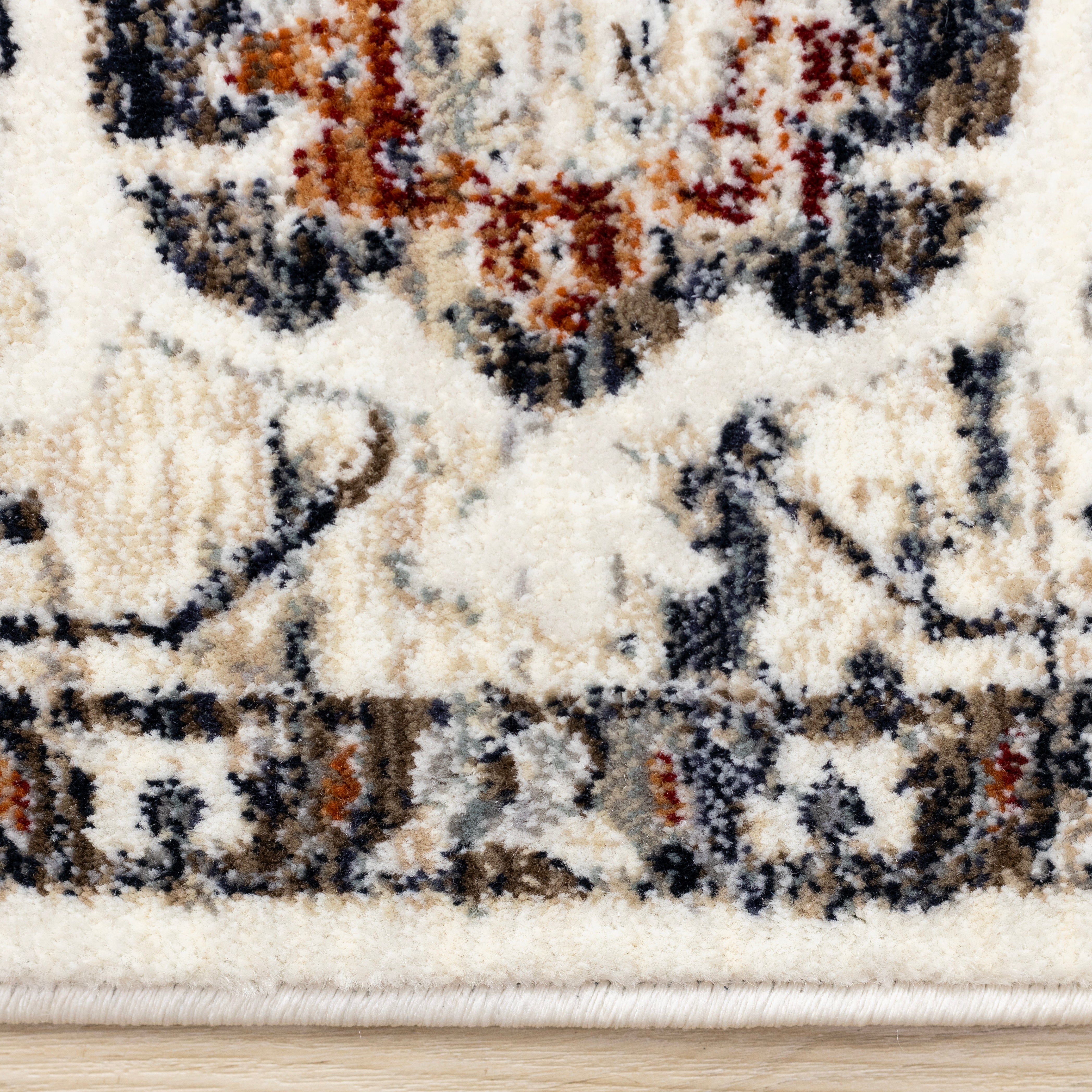 Serene Cream Blue Intricate Border Rug