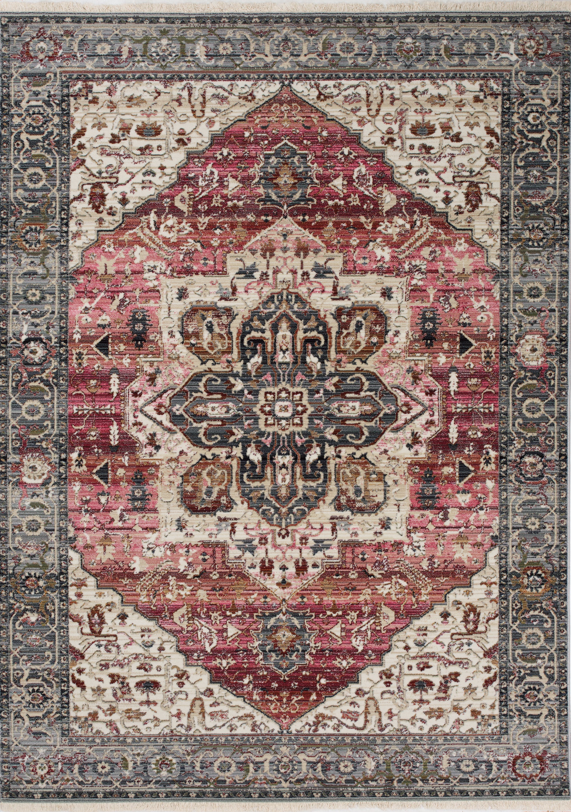 Serene Pink Cream Blue Elaborate Border Rug