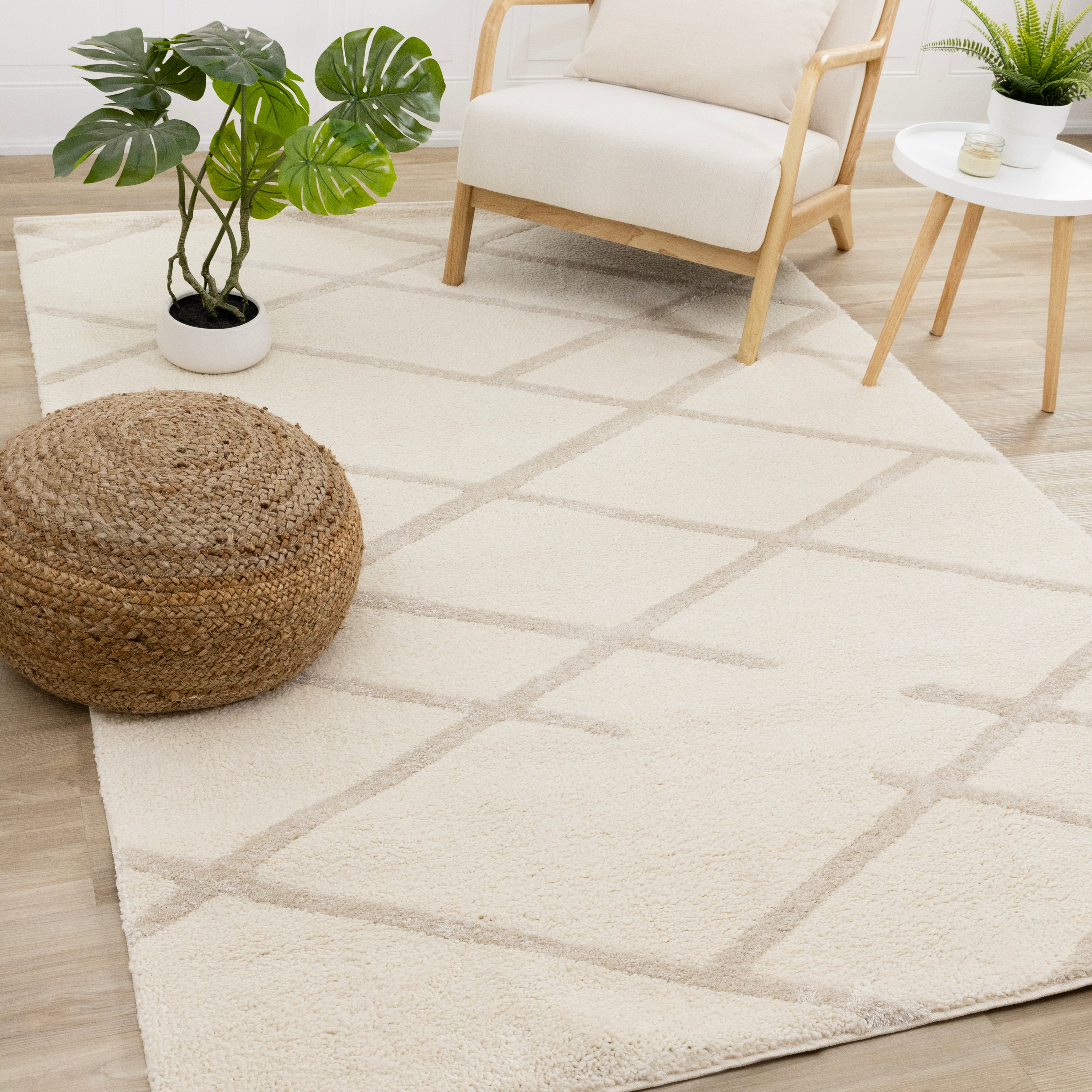 Sully Cream Beige Broken Lattice Design Rug