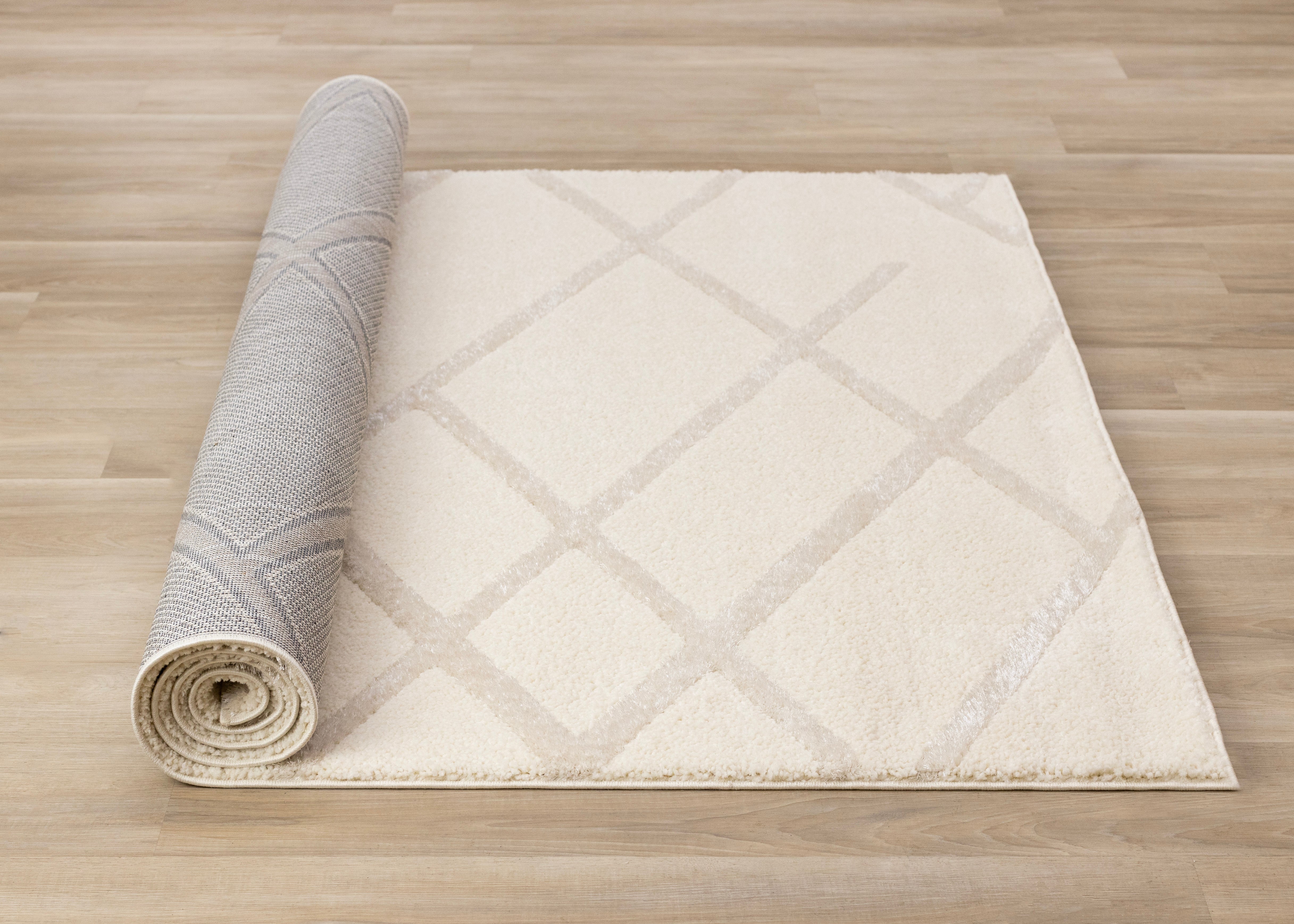 Sully Cream Beige Broken Lattice Design Rug