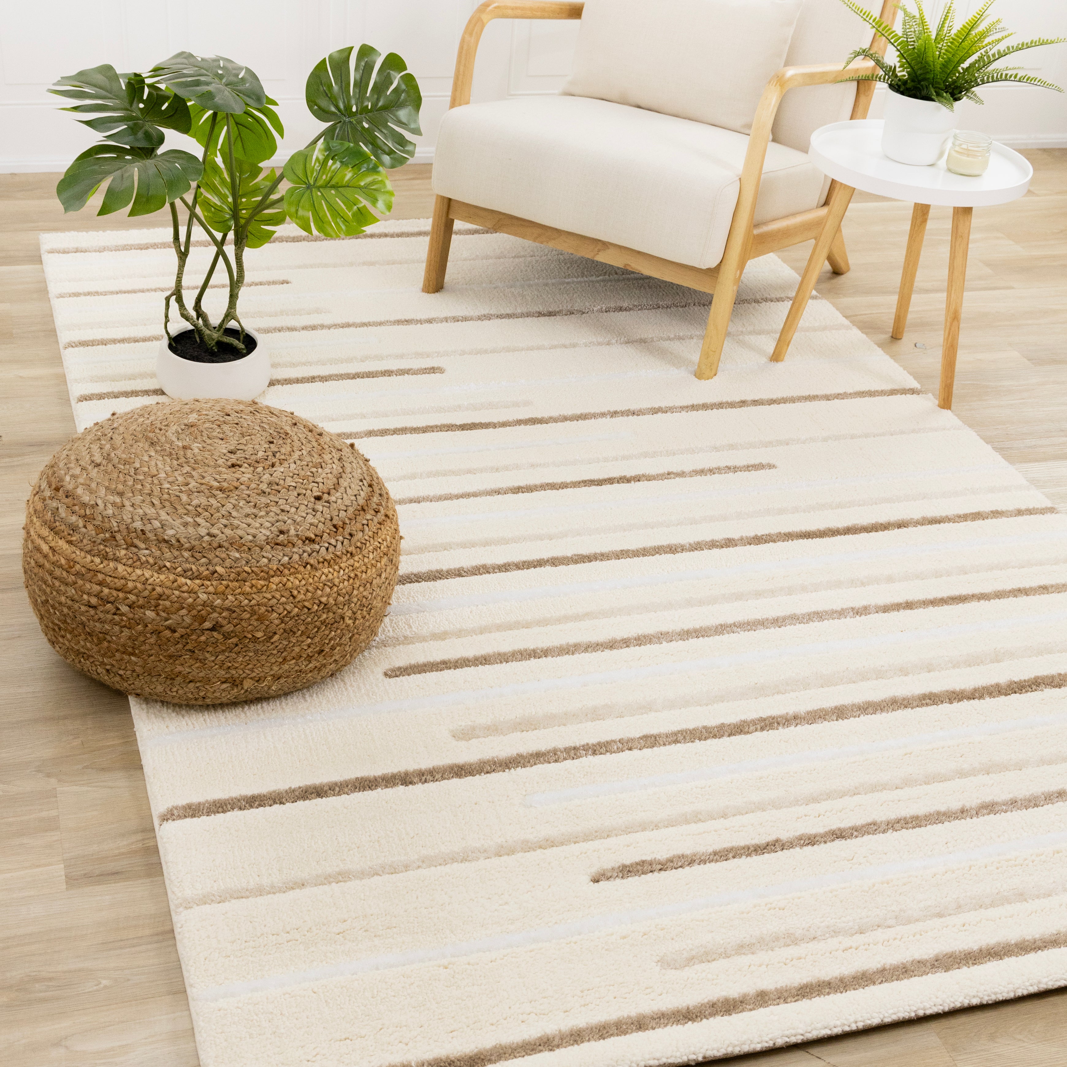 Sully Cream Brown White Staggered Lines Rug