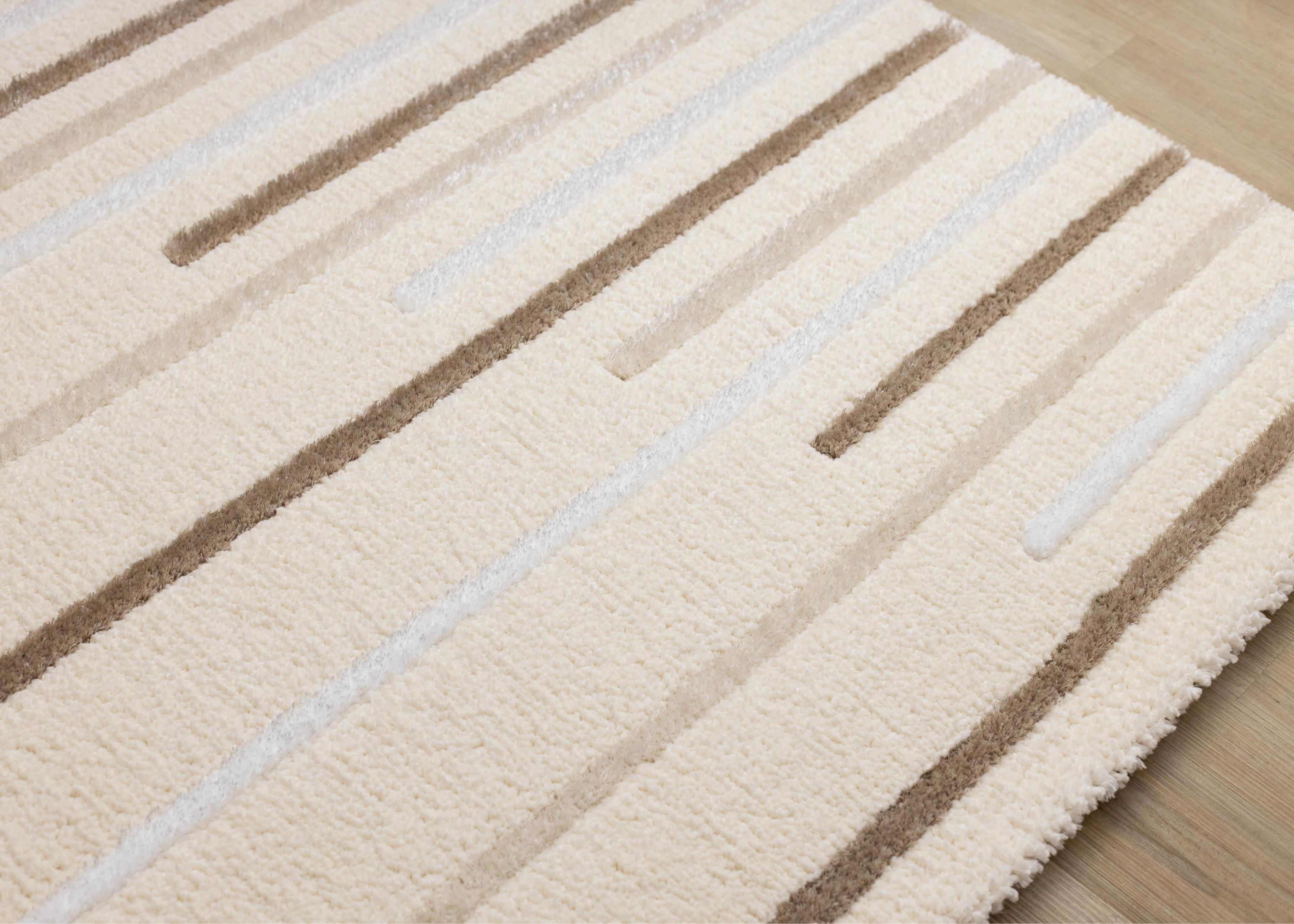 Sully Cream Brown White Staggered Lines Rug