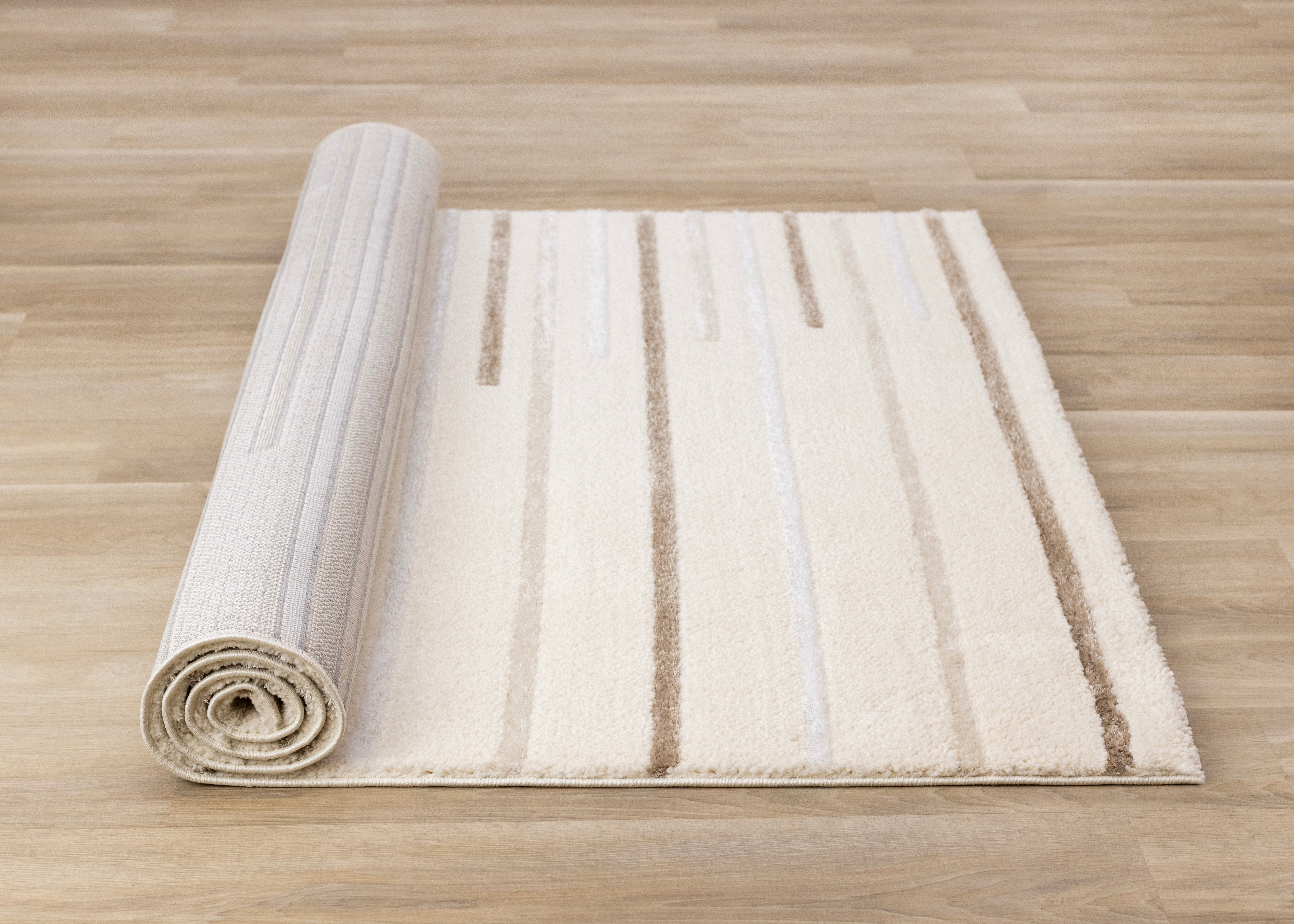 Sully Cream Brown White Staggered Lines Rug