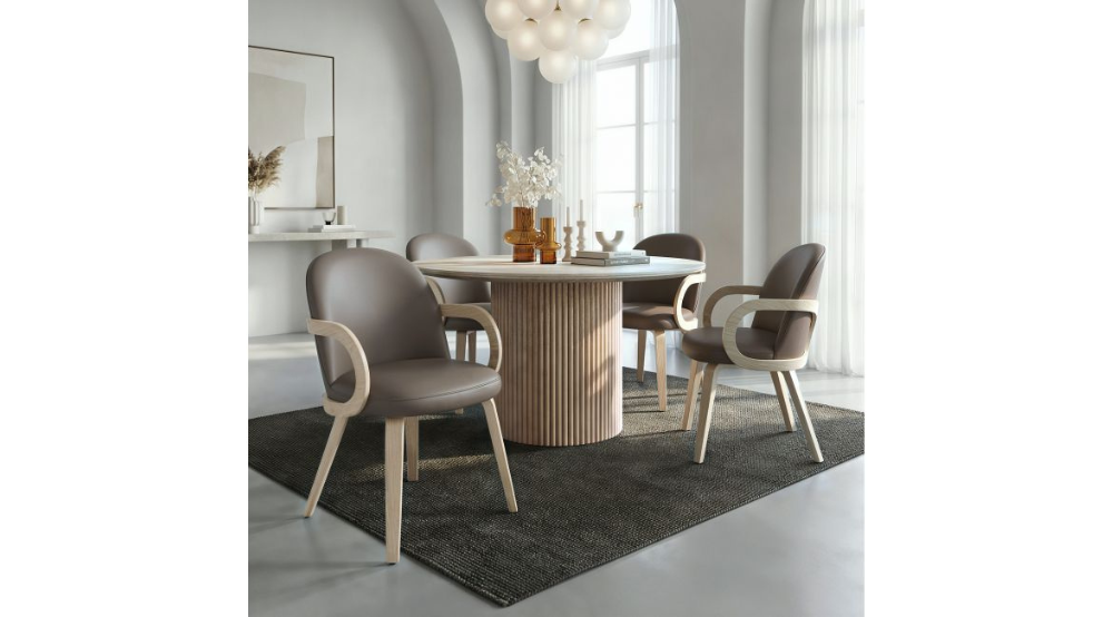 Thalia and Celest 5pc Dining Set - Ivory and Travertine Table and Dark Taupe Chairs