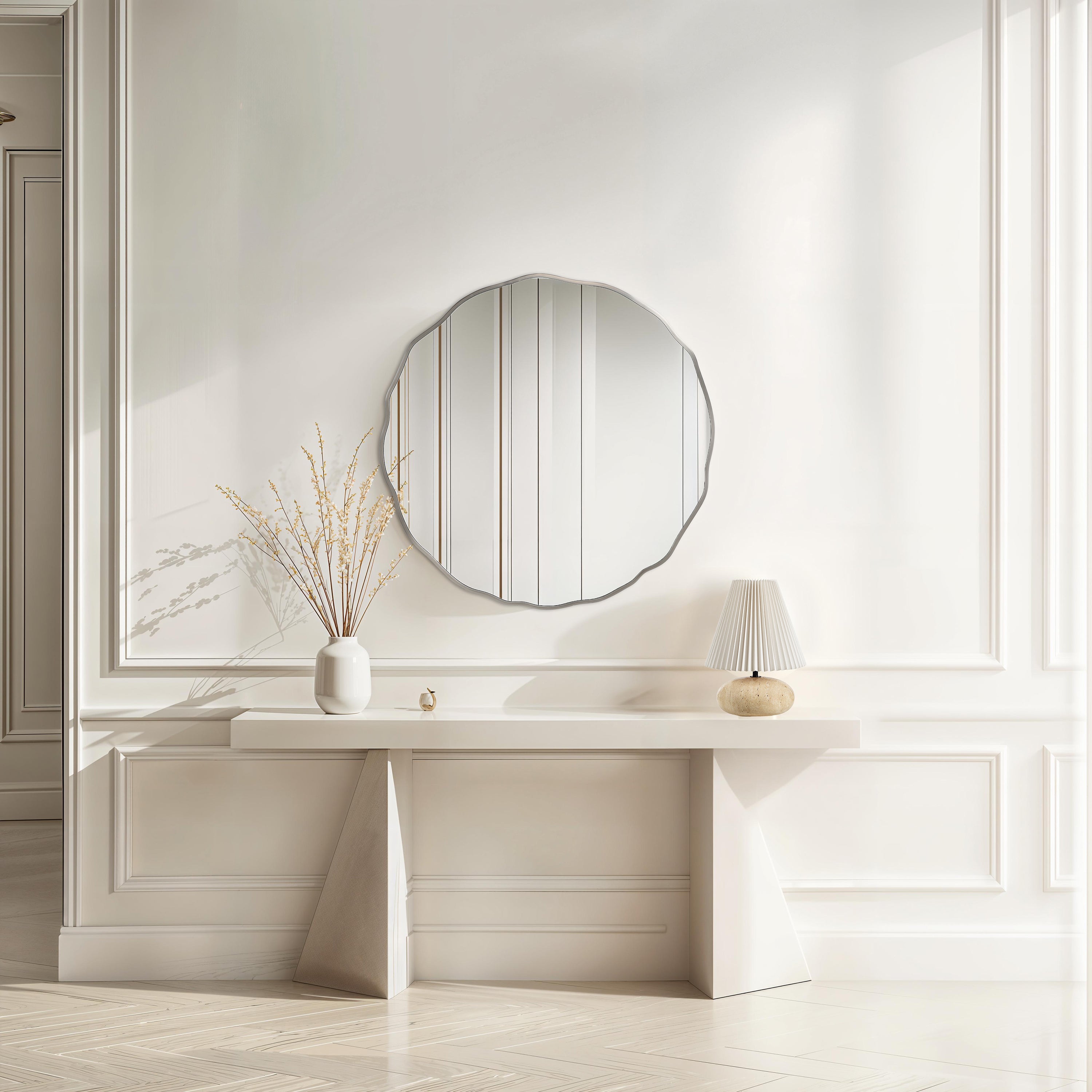 Knox 40" H x 40" W Wall Mirror, Silver - White Label Lifestyle Image - MT2734