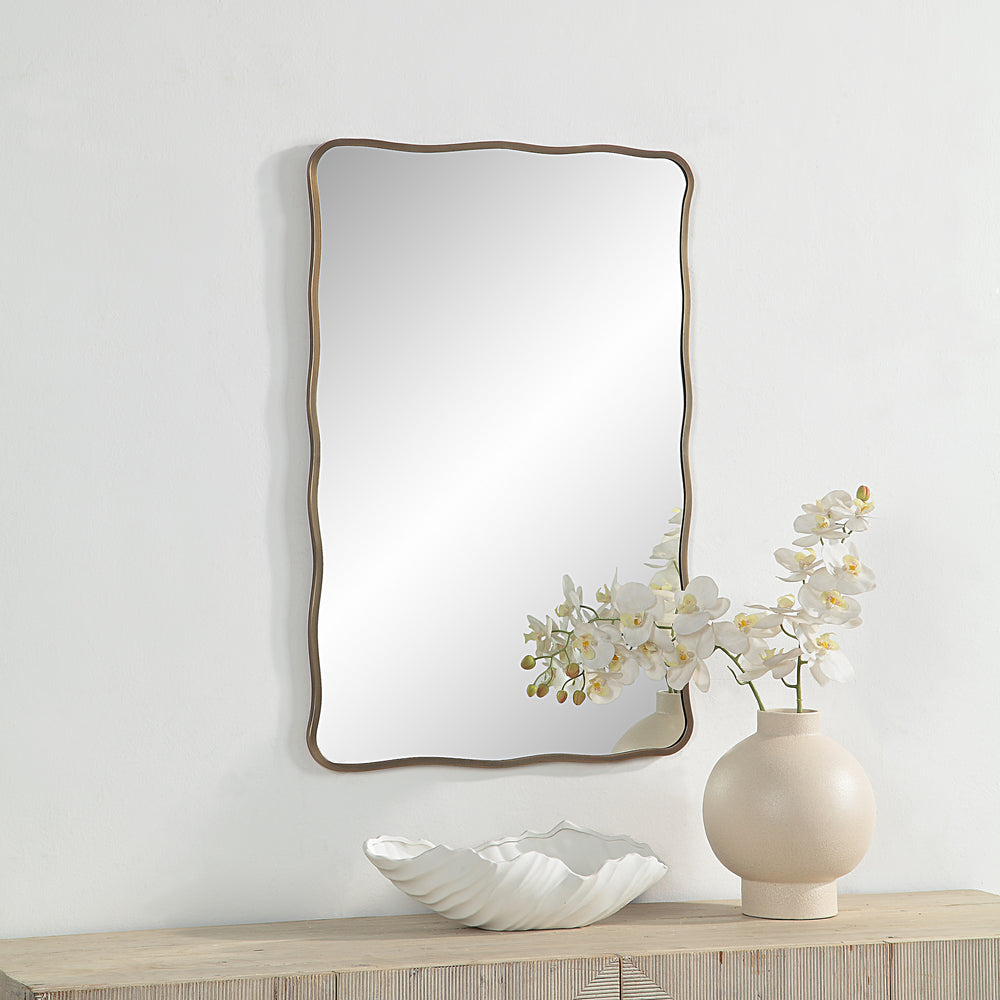 Basel 36" Tall Rectangular Irregular Mirror, Antique Brushed Brass - Lifestyle Image - MT2635