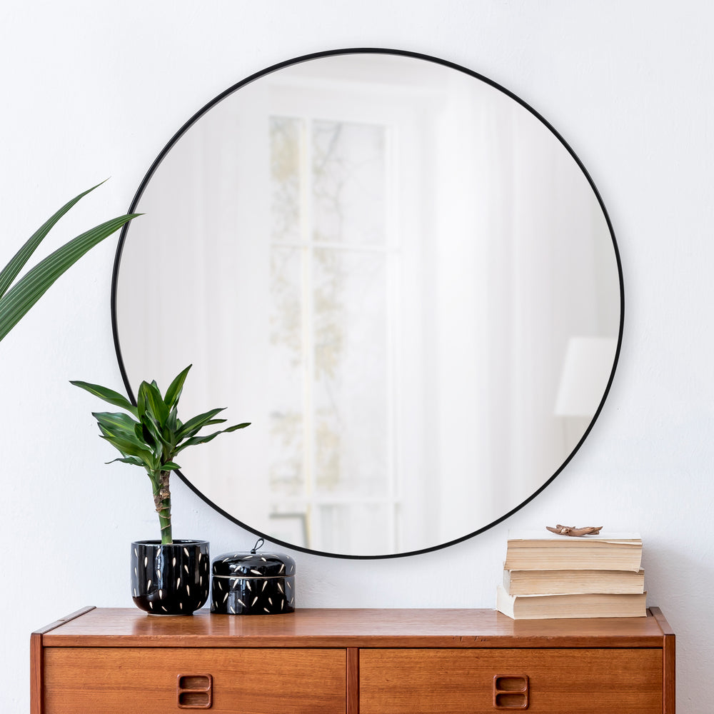 Cori 40" Tall Round Wall Mirror, Black - Lifestyle Image - MT2415