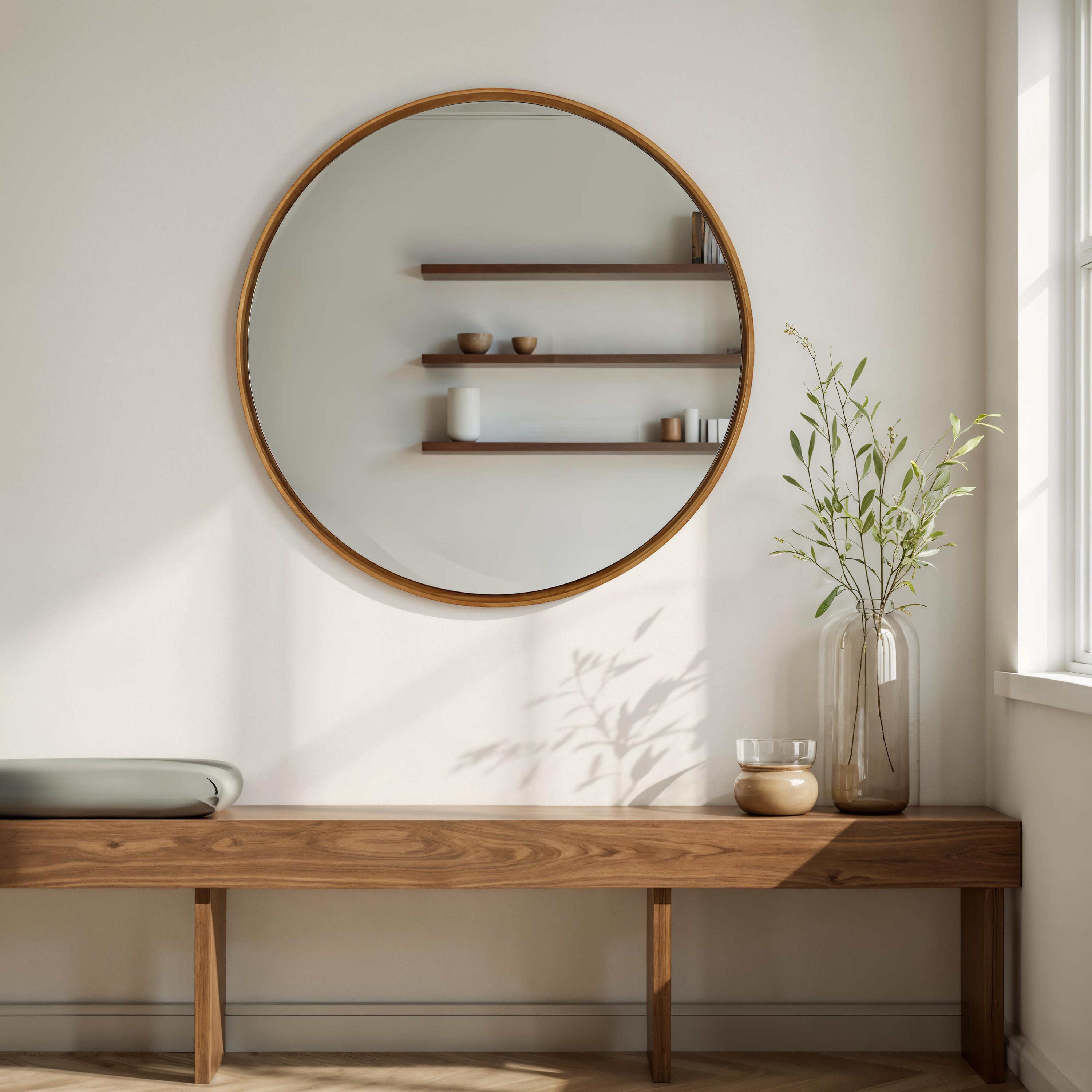 Canna 36" H x 36" W Wall Mirror, Beige - Lifestyle Image - MT2744