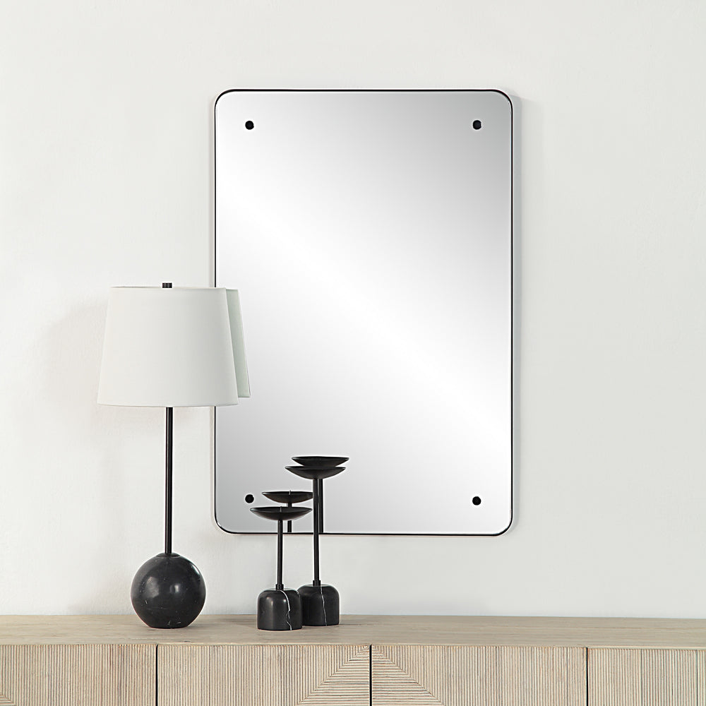 Aine 36" Tall Rectangular Mirror, Matte Black - Lifestyle Image - MT2613
