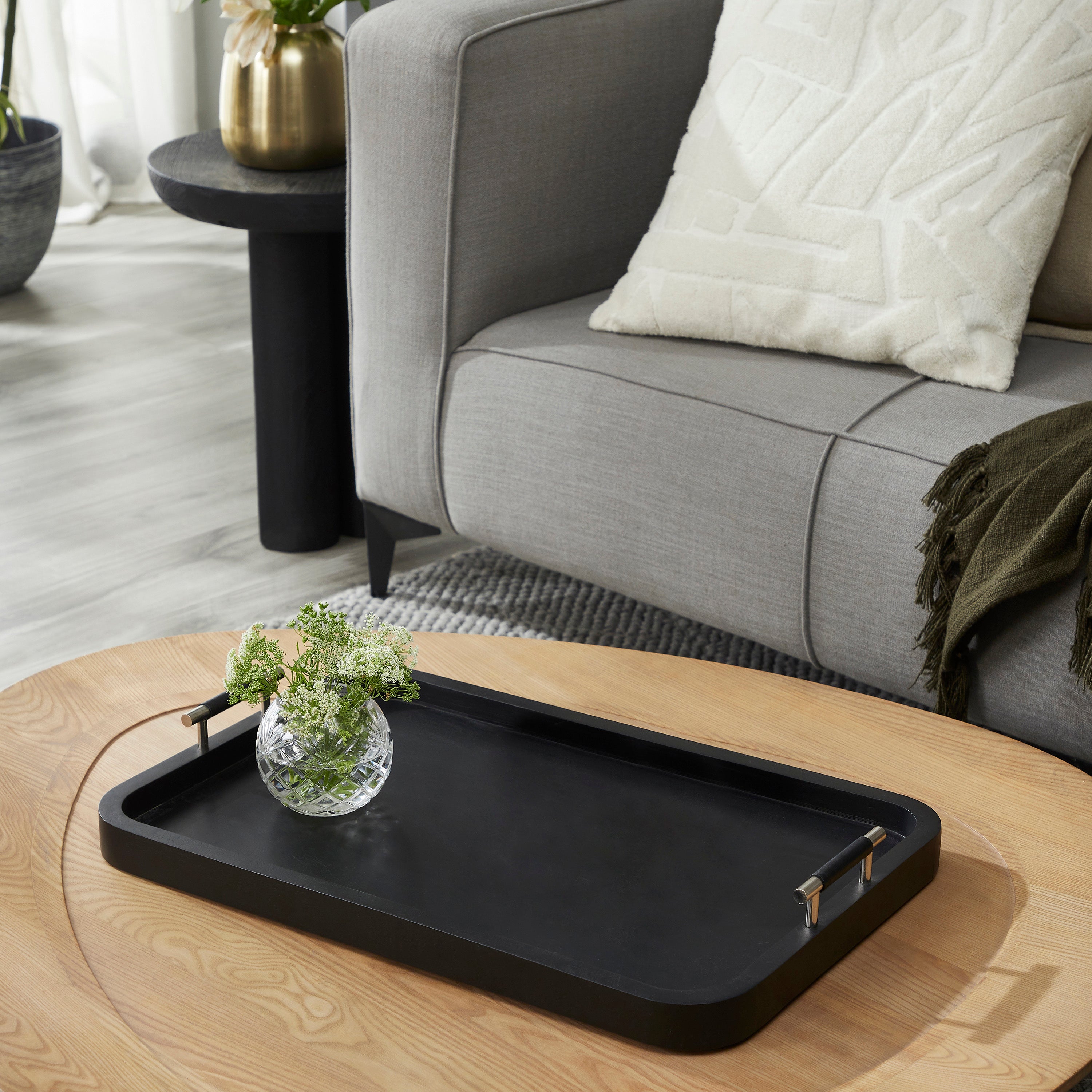 Hudson Indoor Mango Wood Tray, Black - Lifestyle Image - STA790