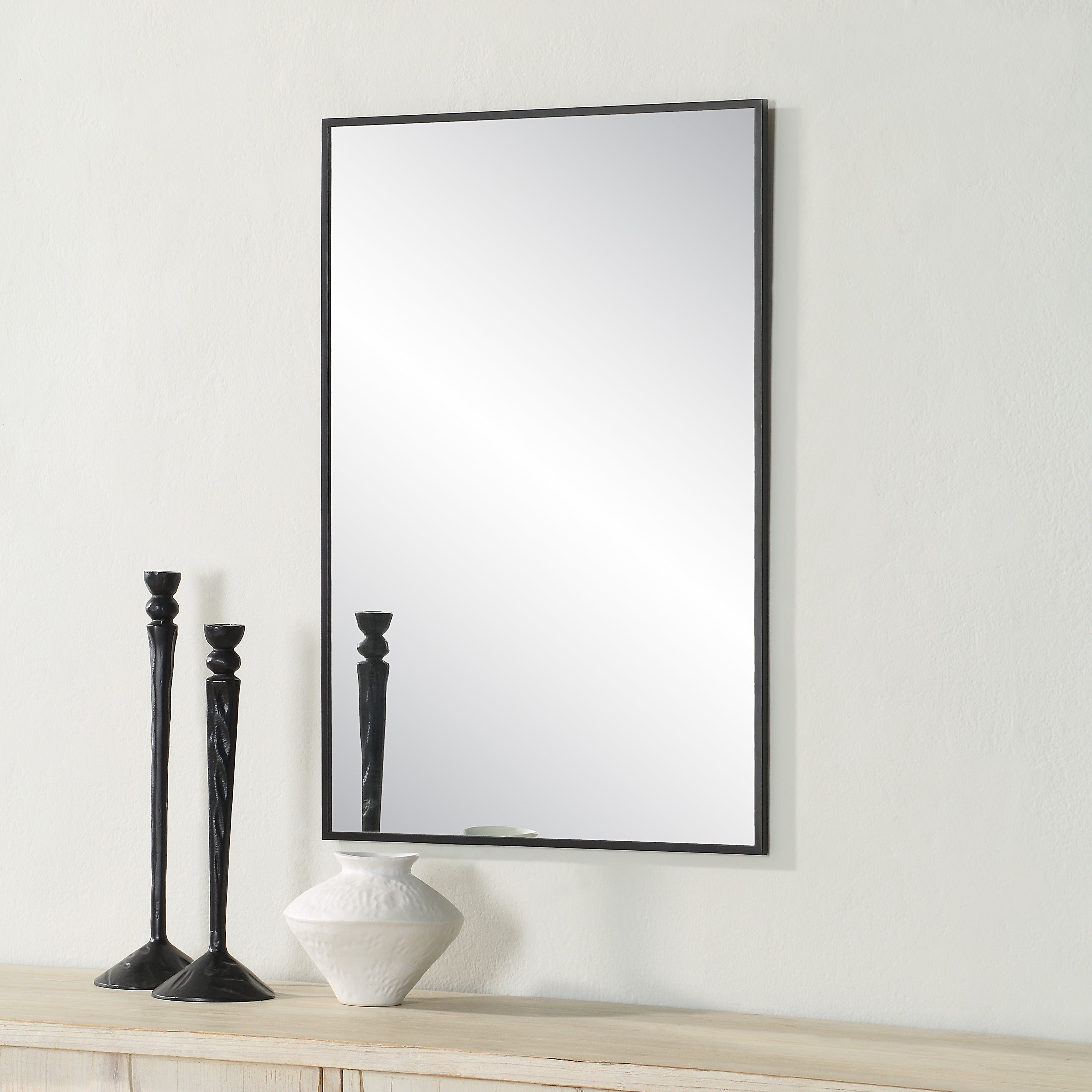Gasel 30" Tall Rectangle Wall Mirror, Black - White Label Lifestyle Image - MT2673