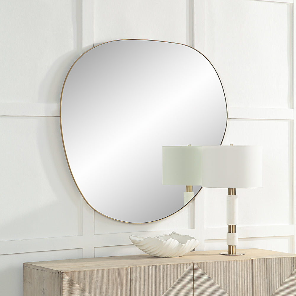 Peony 45" Tall Irregular Round Mirror, Burnished Brass - Lifestyle Image - MT2605