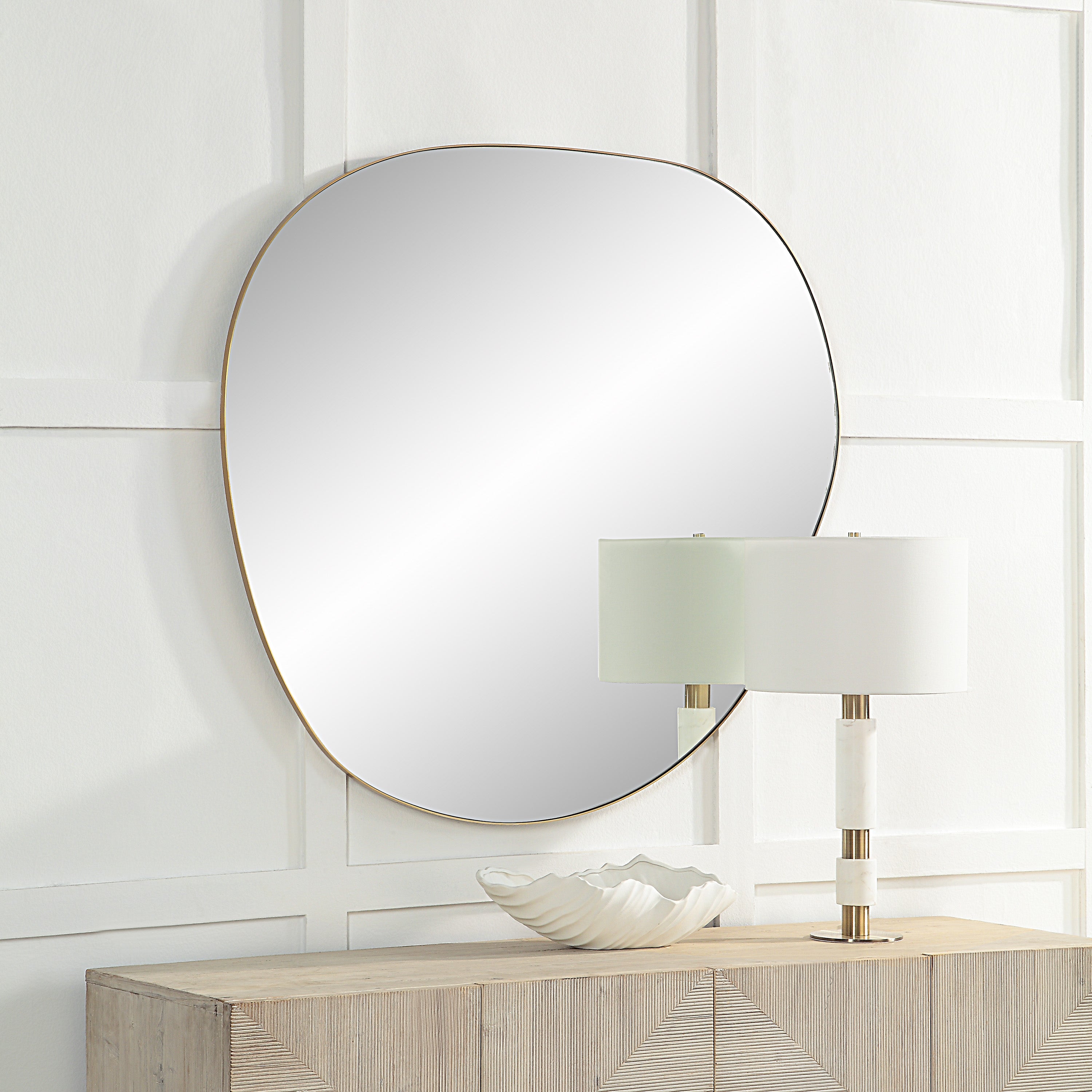 Peony 45" Tall Irregular Round Mirror, Burnished Brass - Lifestyle Image - MT2605