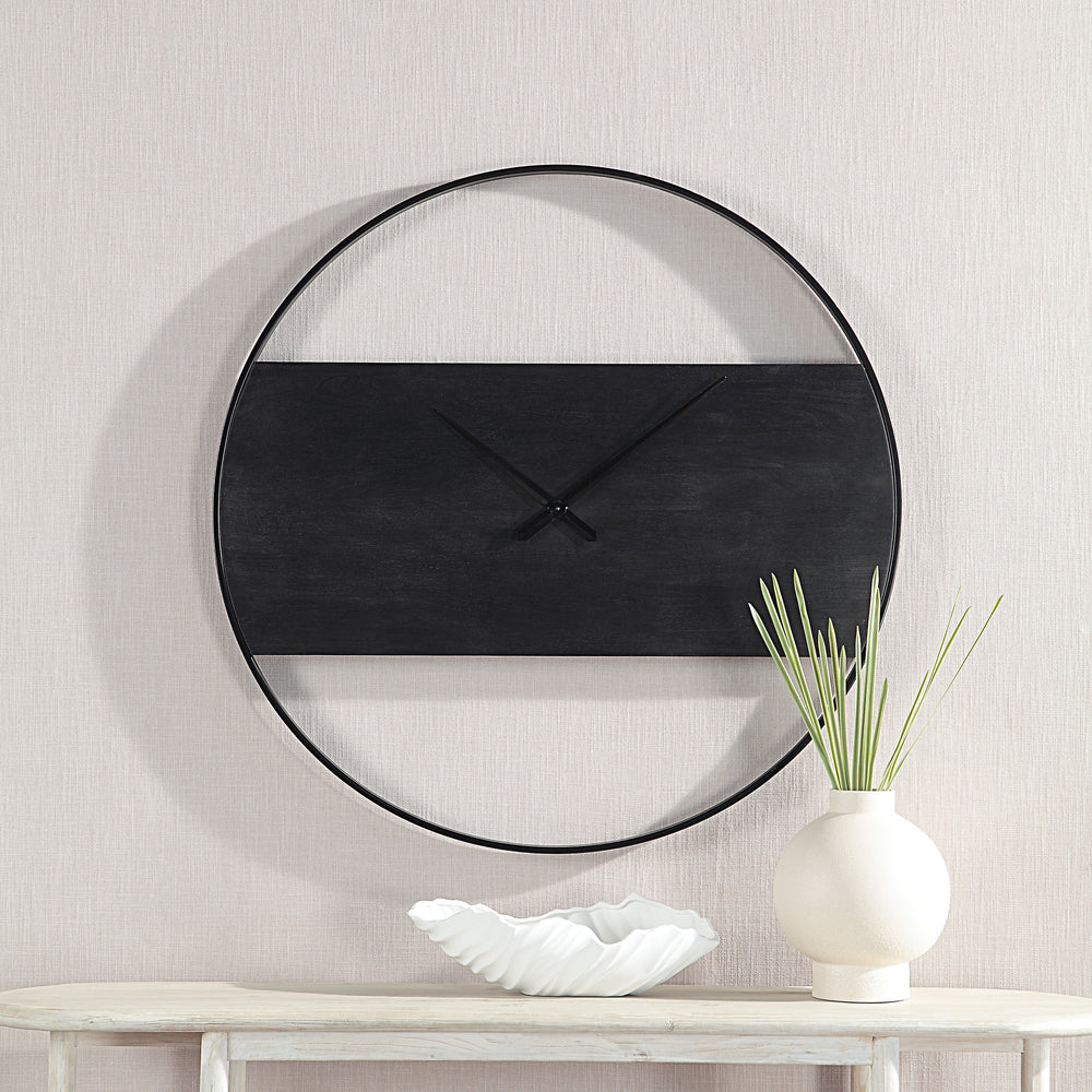 Romy Indoor Iron Wall Clock, Matte Black - Lifestyle Image - CL256