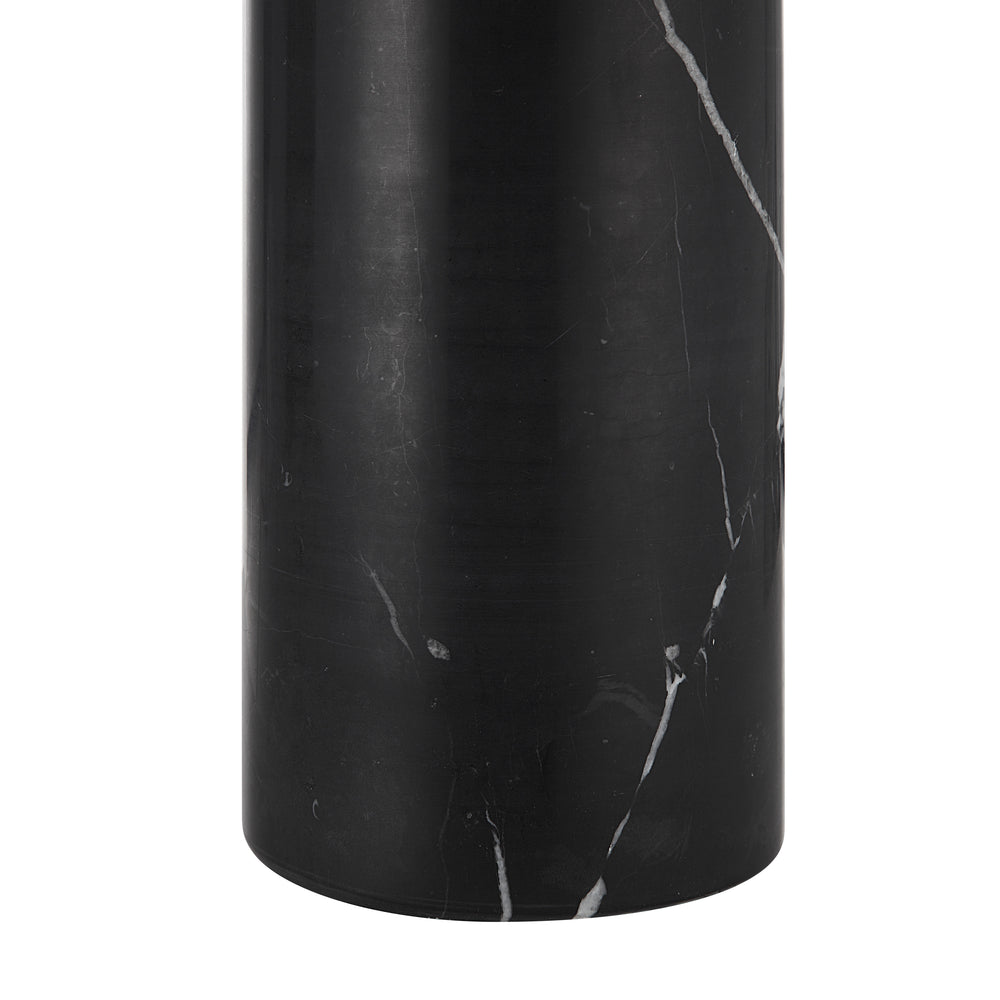 Tyne 25" Tall Powder Coated Matte Black Iron Table Lamp with Drum Linen Shade - Detail Image - LPT1273