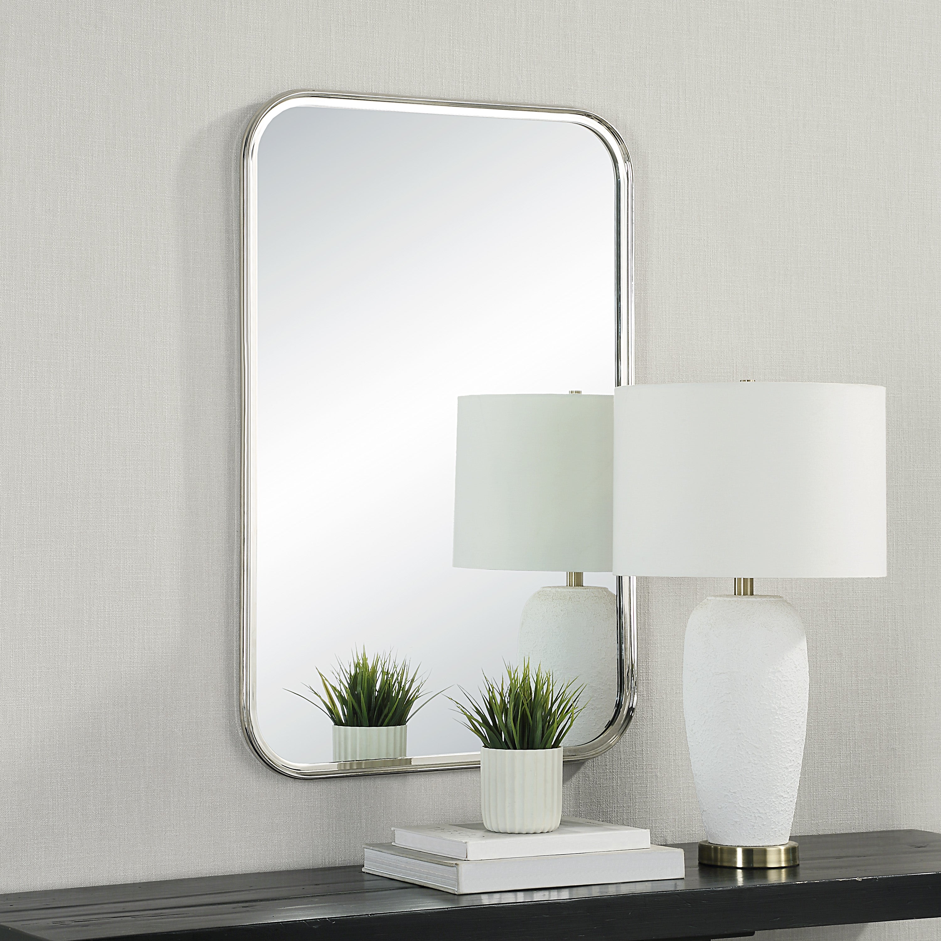 Sylvie 36" Tall Rectangle Wall Mirror, Grey - White Label Lifestyle Image - MT2670
